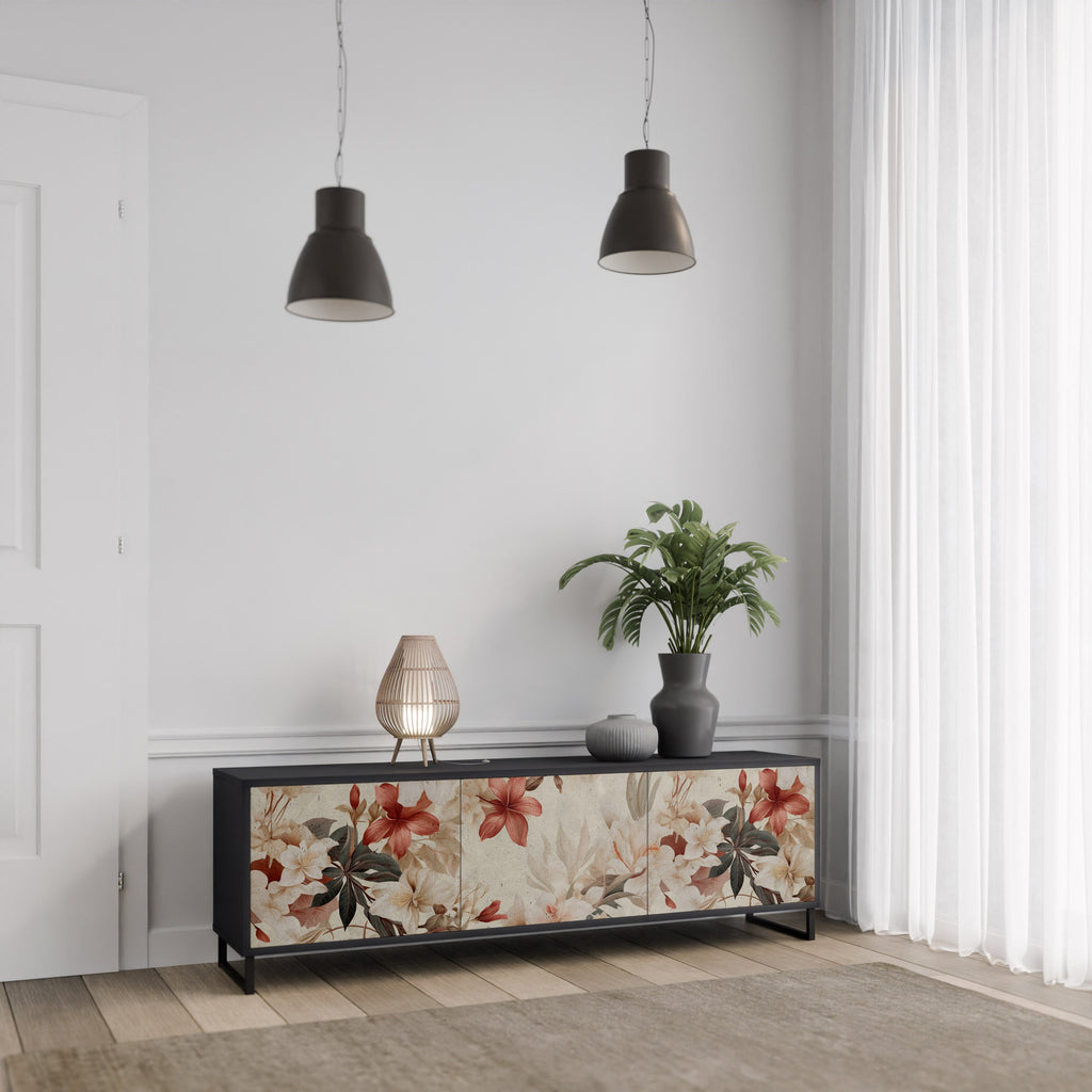 PETAL HARMONY Móvel de TV com 3 Portas em Acabamento Preto