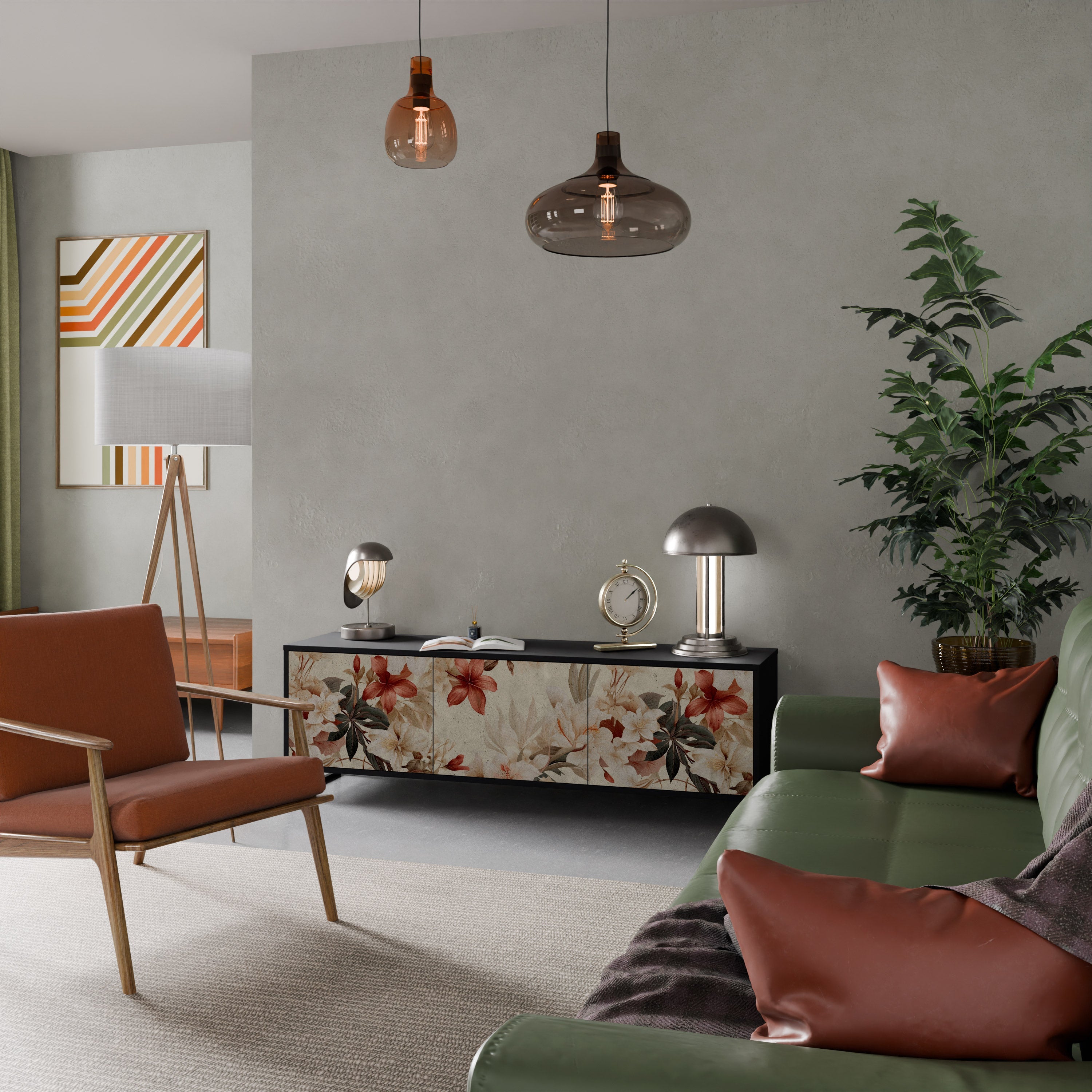 PETAL HARMONY Móvel de TV com 3 Portas em Acabamento Preto