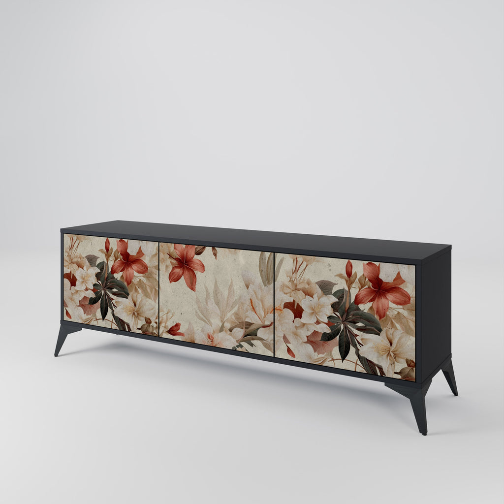 PETAL HARMONY Móvel de TV com 3 Portas em Acabamento Preto