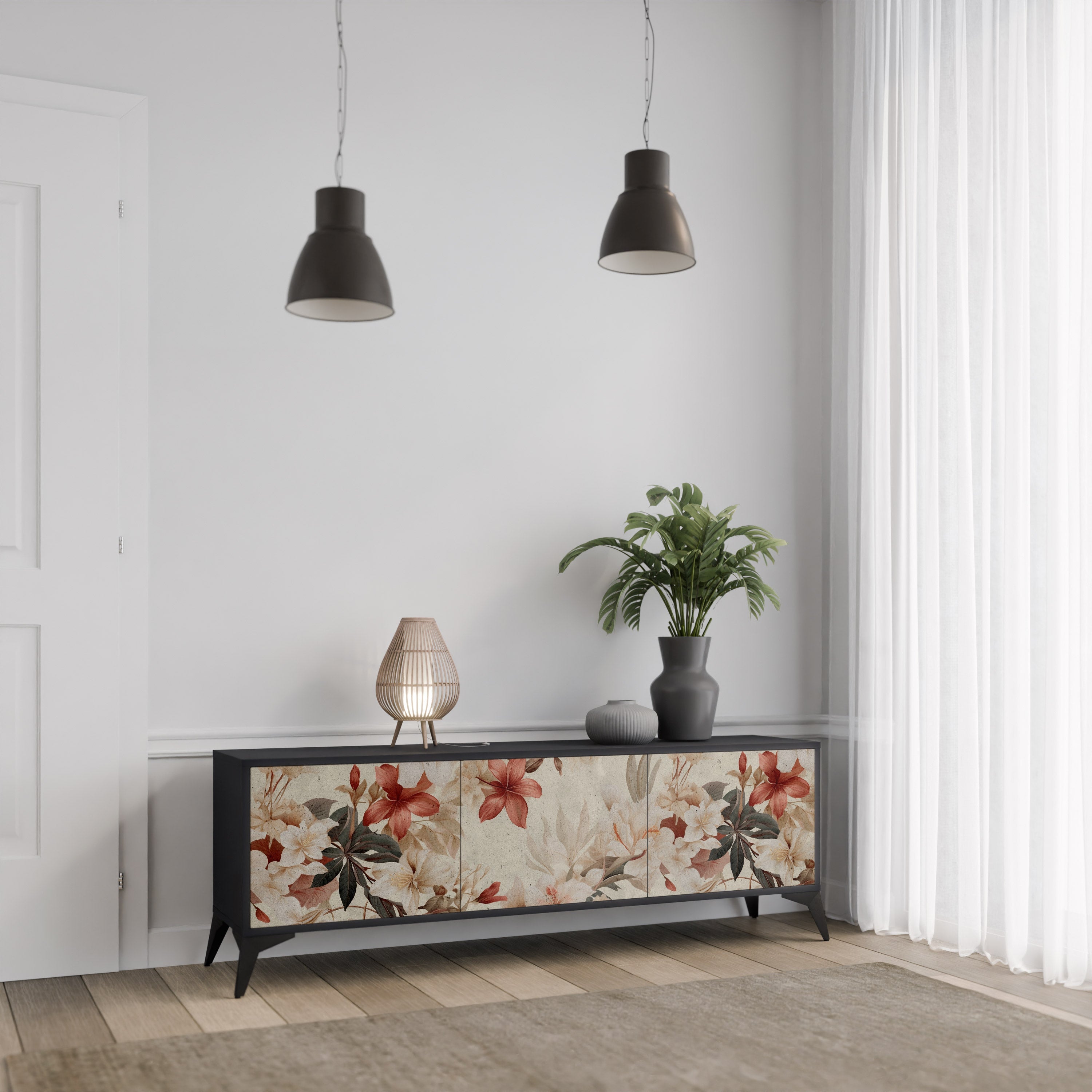 PETAL HARMONY Móvel de TV com 3 Portas em Acabamento Preto