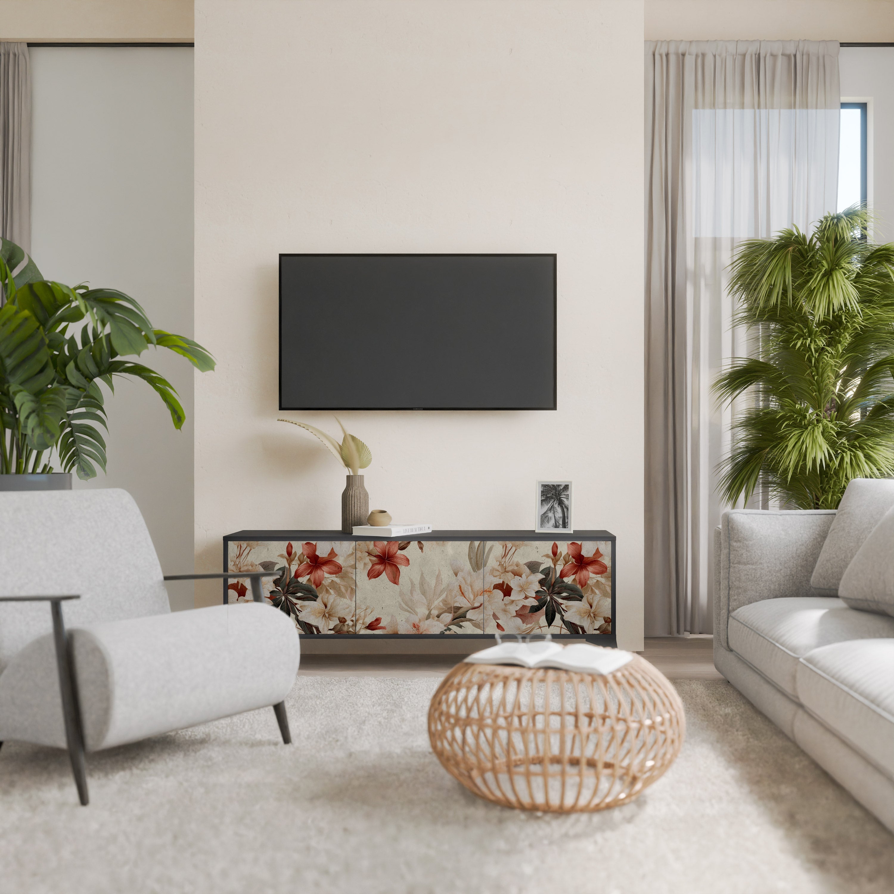 PETAL HARMONY Móvel de TV com 3 Portas em Acabamento Preto