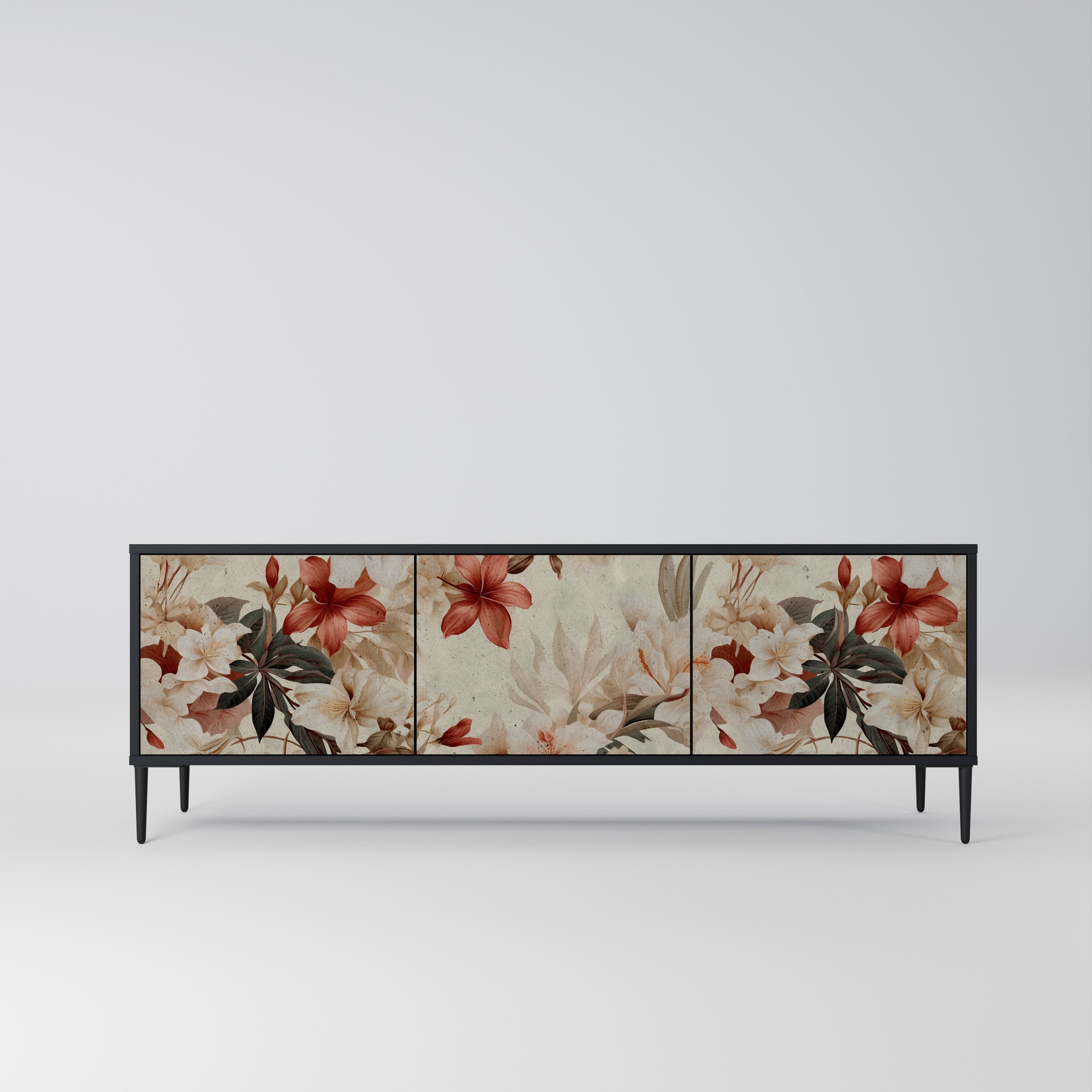 PETAL HARMONY Móvel de TV com 3 Portas em Acabamento Preto