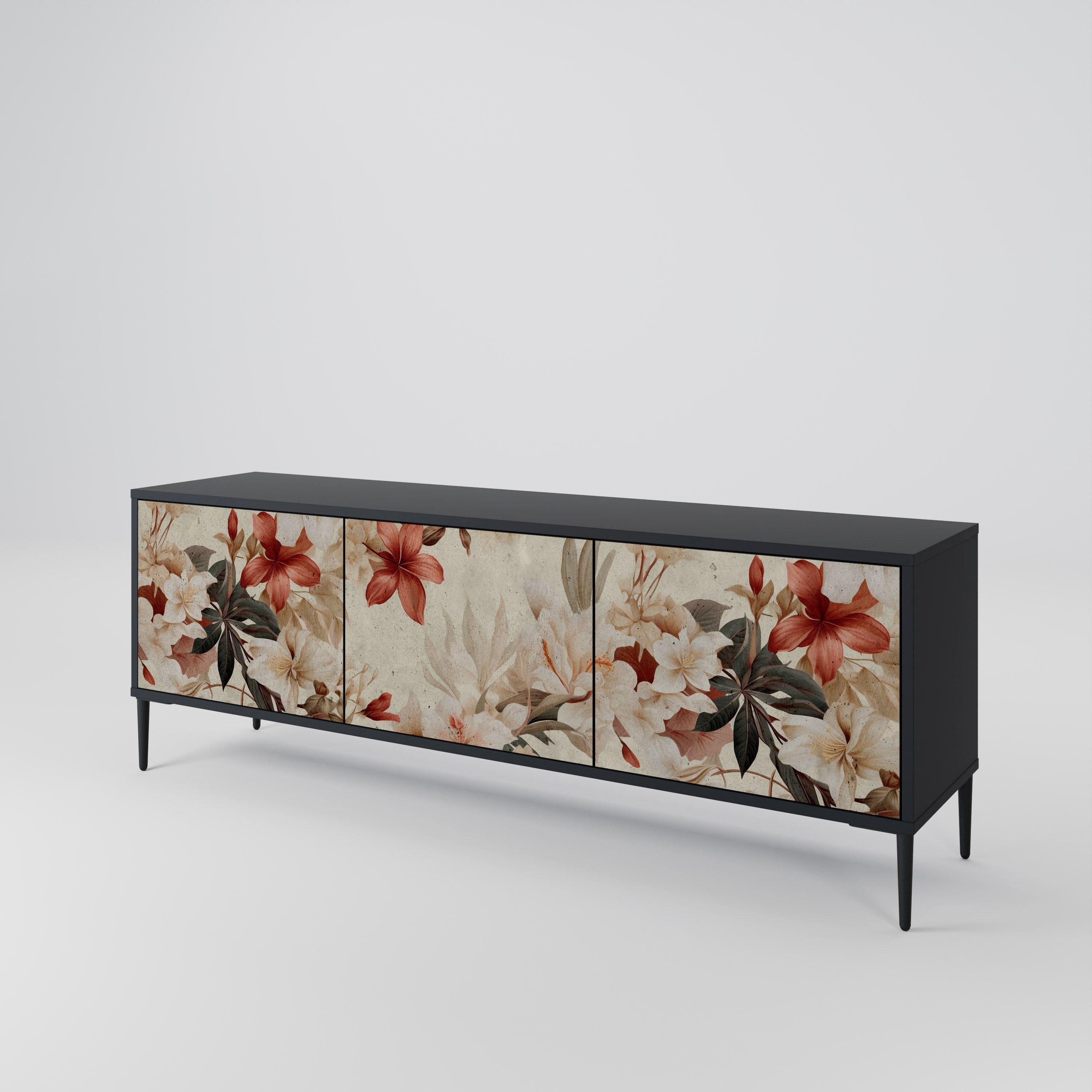 PETAL HARMONY Móvel de TV com 3 Portas em Acabamento Preto