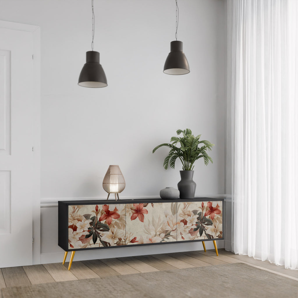 PETAL HARMONY Móvel de TV com 3 Portas em Acabamento Preto