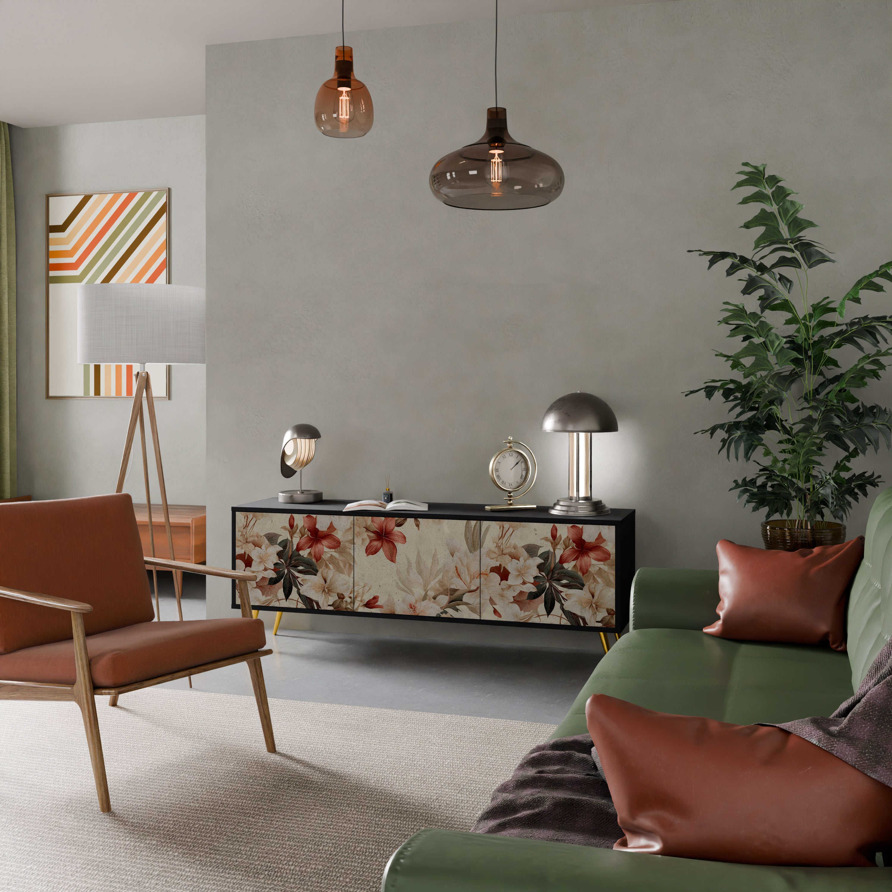 PETAL HARMONY Móvel de TV com 3 Portas em Acabamento Preto