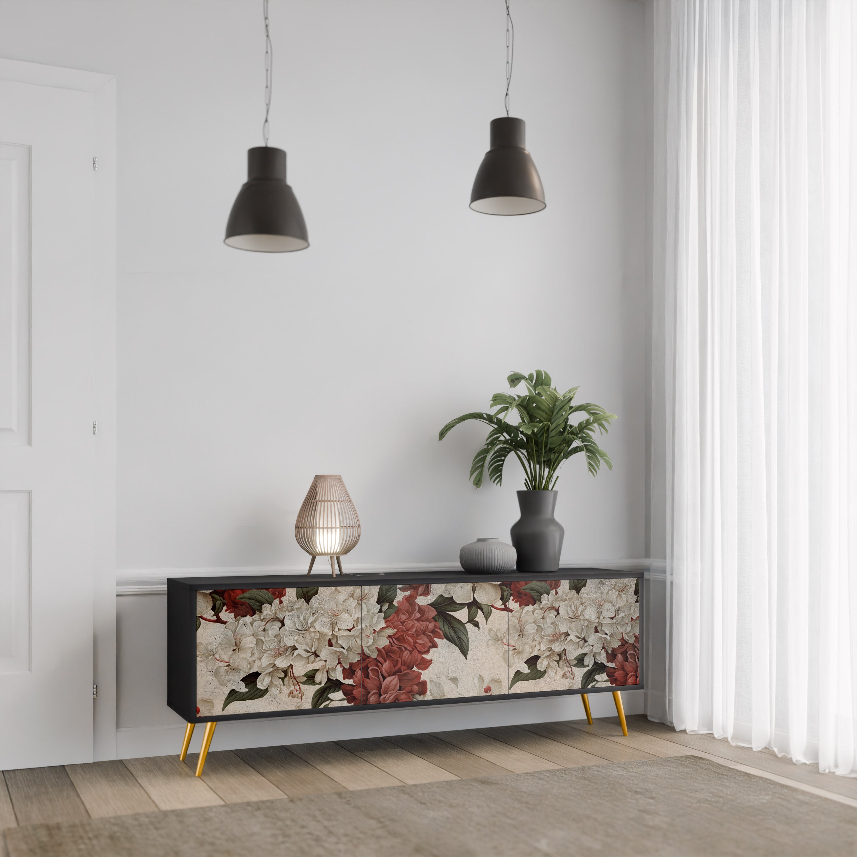 EPHEMERAL DAYS Móvel de TV com 3 Portas em Acabamento Preto