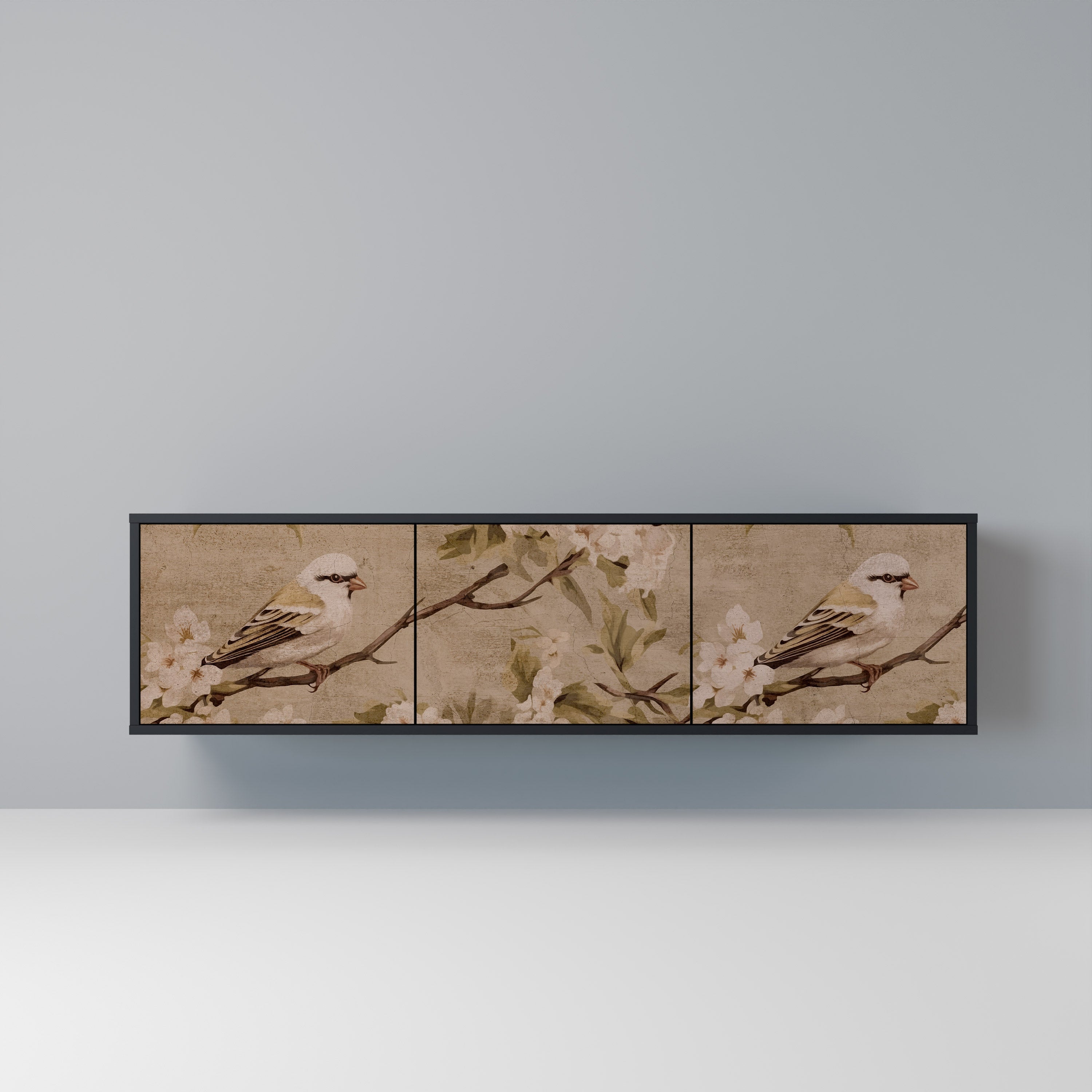 PETAL DISTINGUISH Móvel de TV com 3 Portas em Acabamento Preto