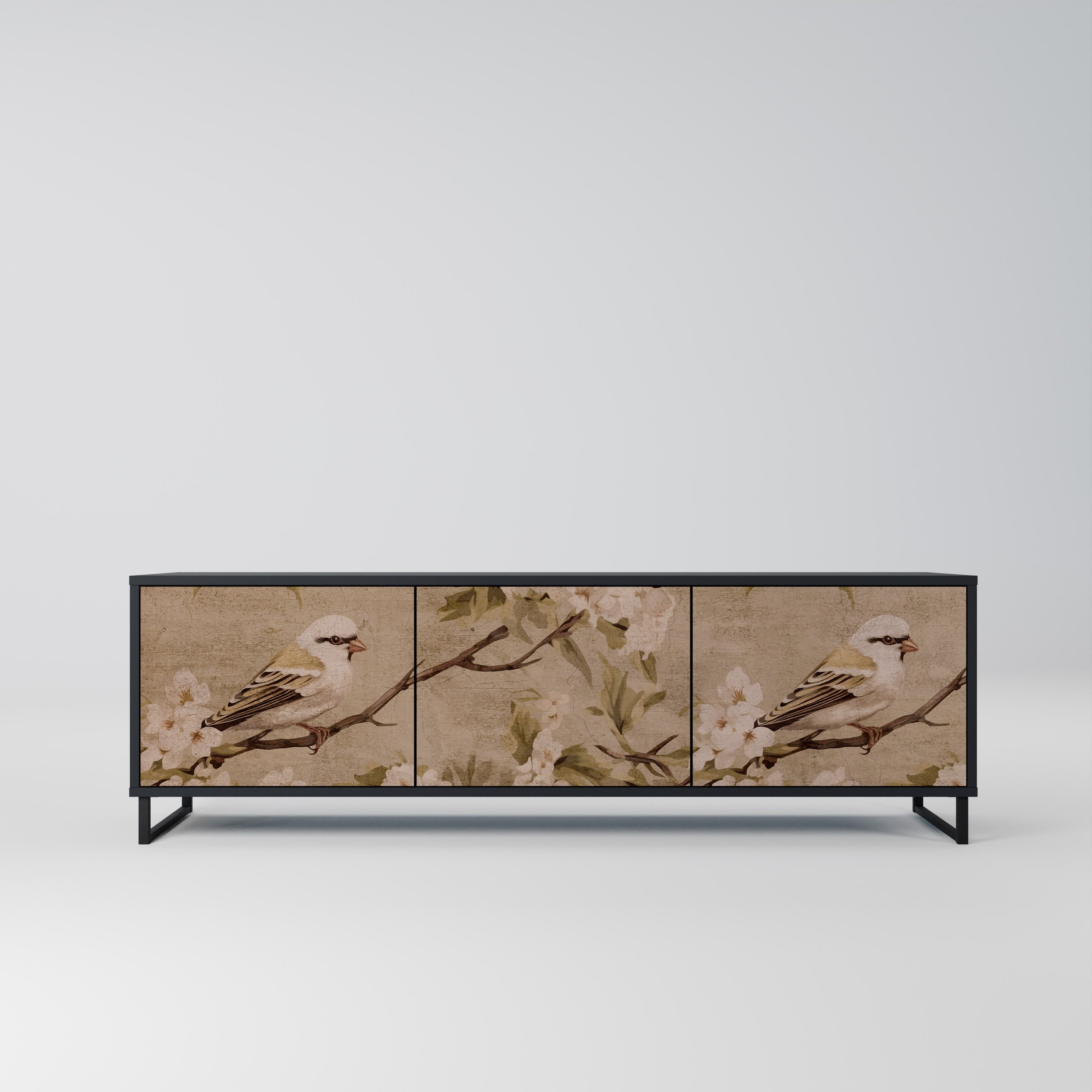 PETAL DISTINGUISH Móvel de TV com 3 Portas em Acabamento Preto