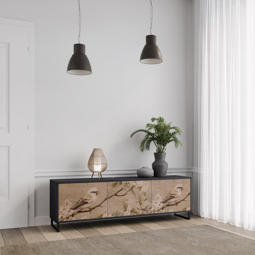 PETAL DISTINGUISH Móvel de TV com 3 Portas em Acabamento Preto