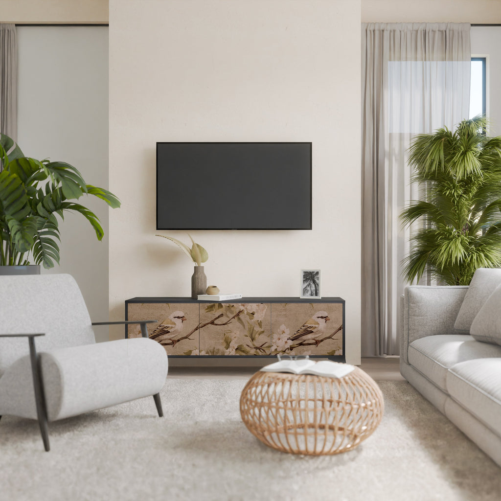 PETAL DISTINGUISH Móvel de TV com 3 Portas em Acabamento Preto