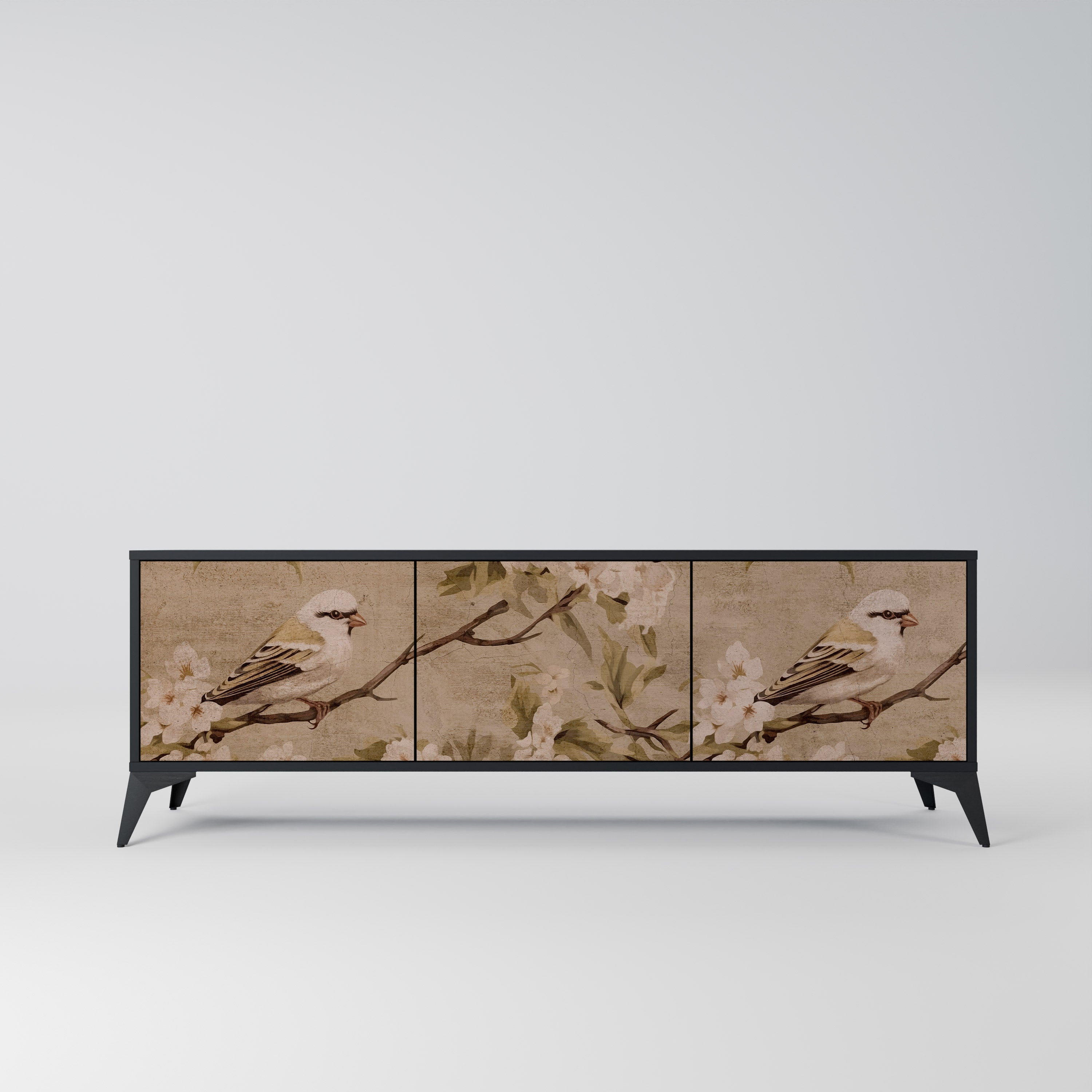 PETAL DISTINGUISH Móvel de TV com 3 Portas em Acabamento Preto