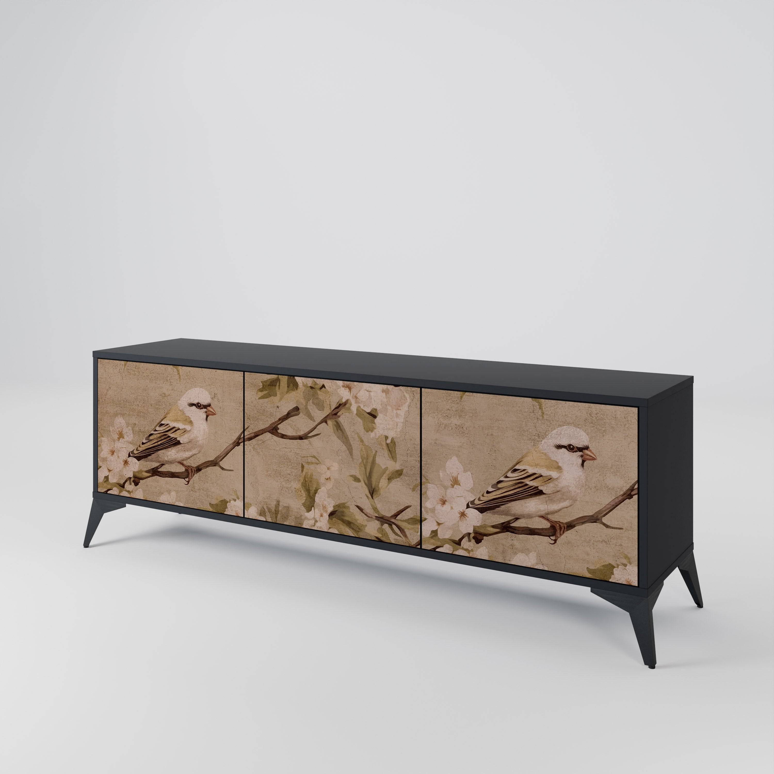 PETAL DISTINGUISH Móvel de TV com 3 Portas em Acabamento Preto