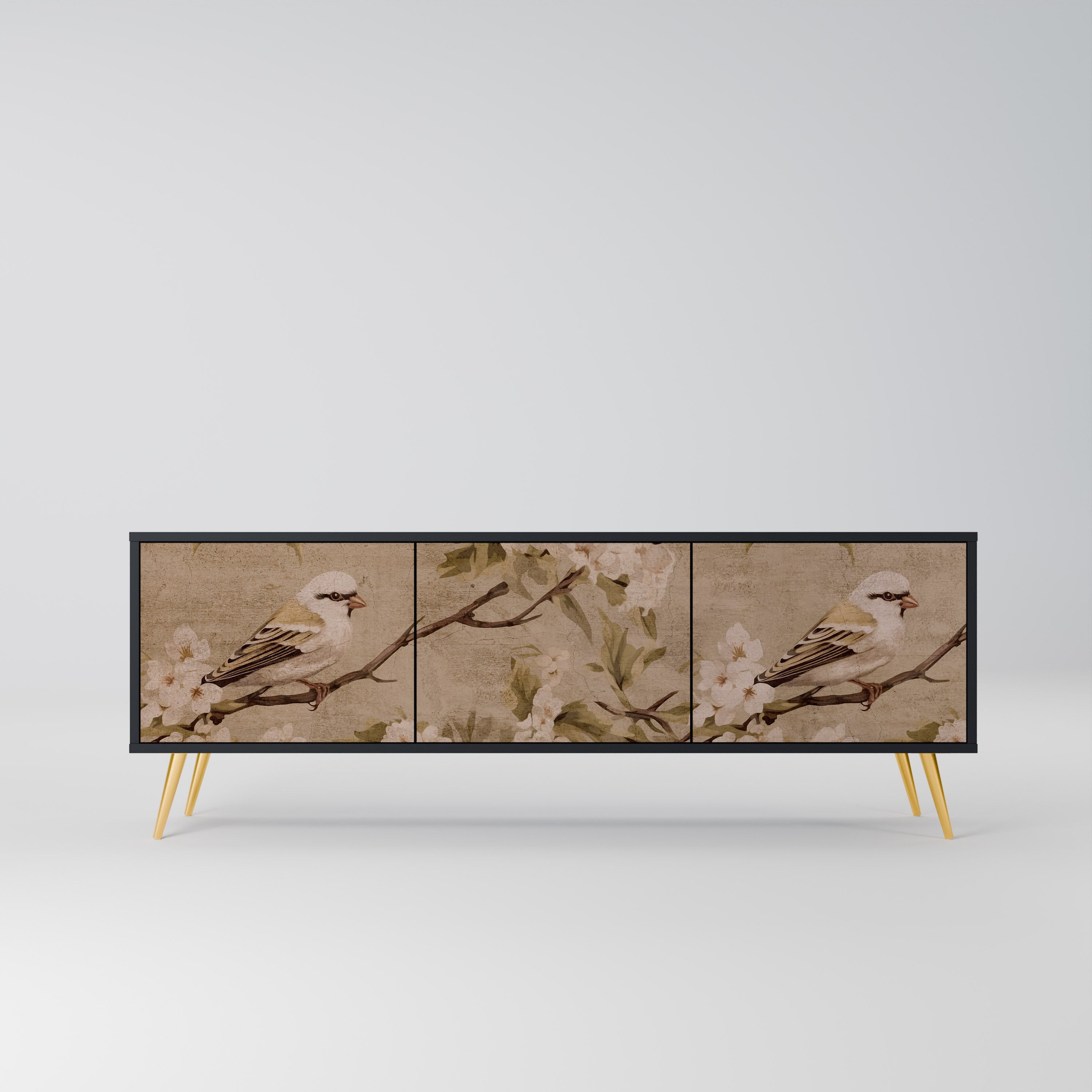 PETAL DISTINGUISH Móvel de TV com 3 Portas em Acabamento Preto