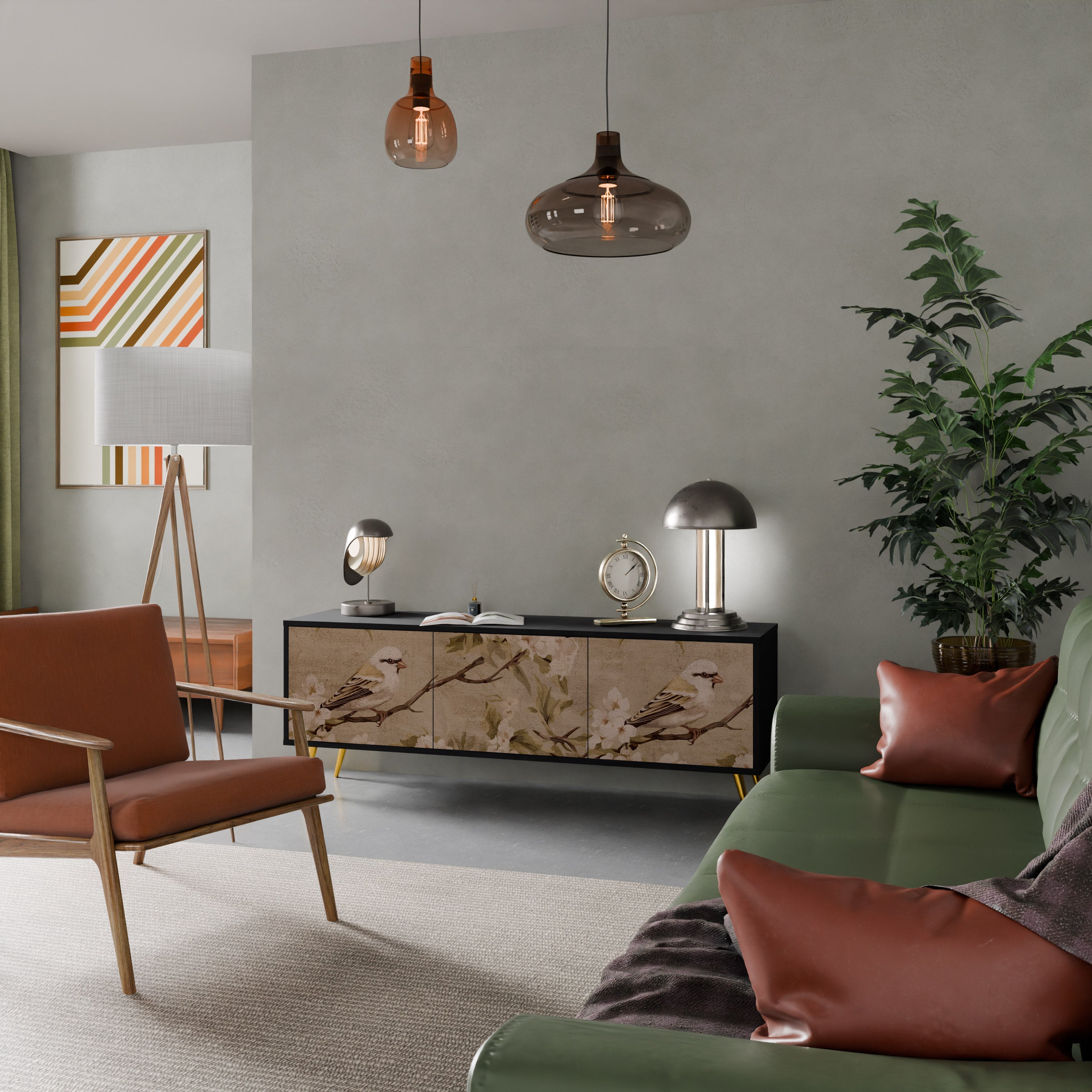 PETAL DISTINGUISH Móvel de TV com 3 Portas em Acabamento Preto