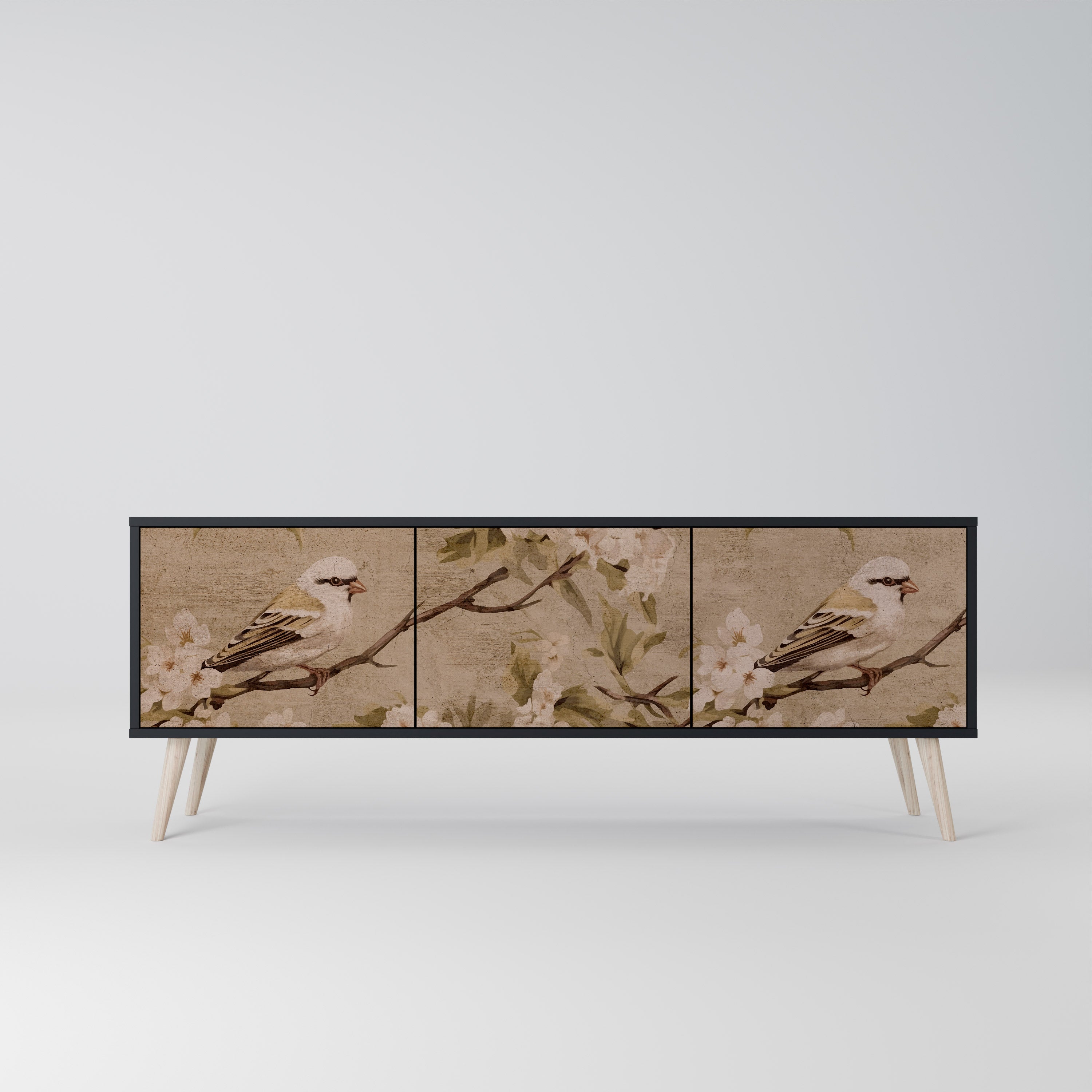 PETAL DISTINGUISH Móvel de TV com 3 Portas em Acabamento Preto