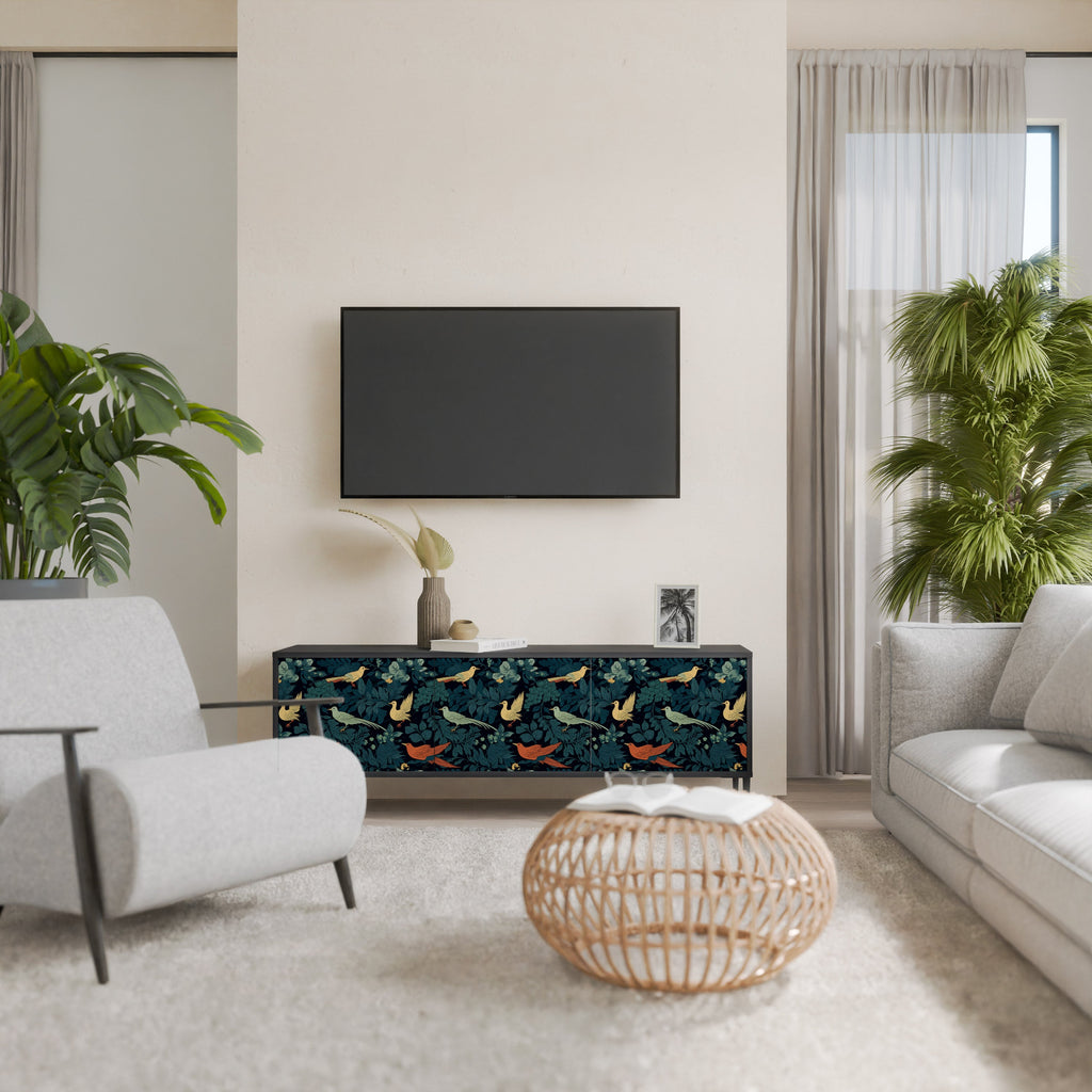 FOWL ORNAMENT Móvel de TV com 3 Portas em Acabamento Preto