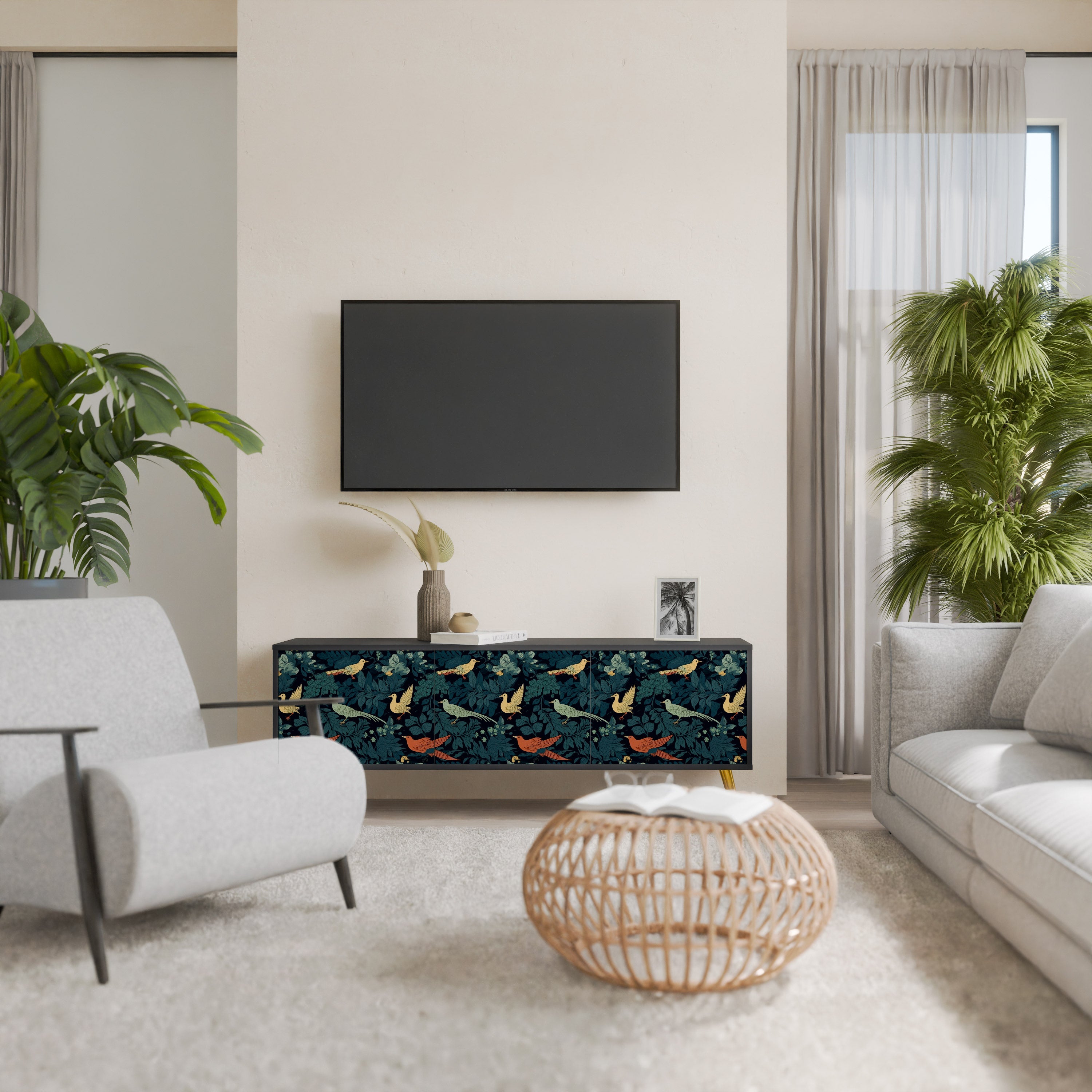 FOWL ORNAMENT Móvel de TV com 3 Portas em Acabamento Preto