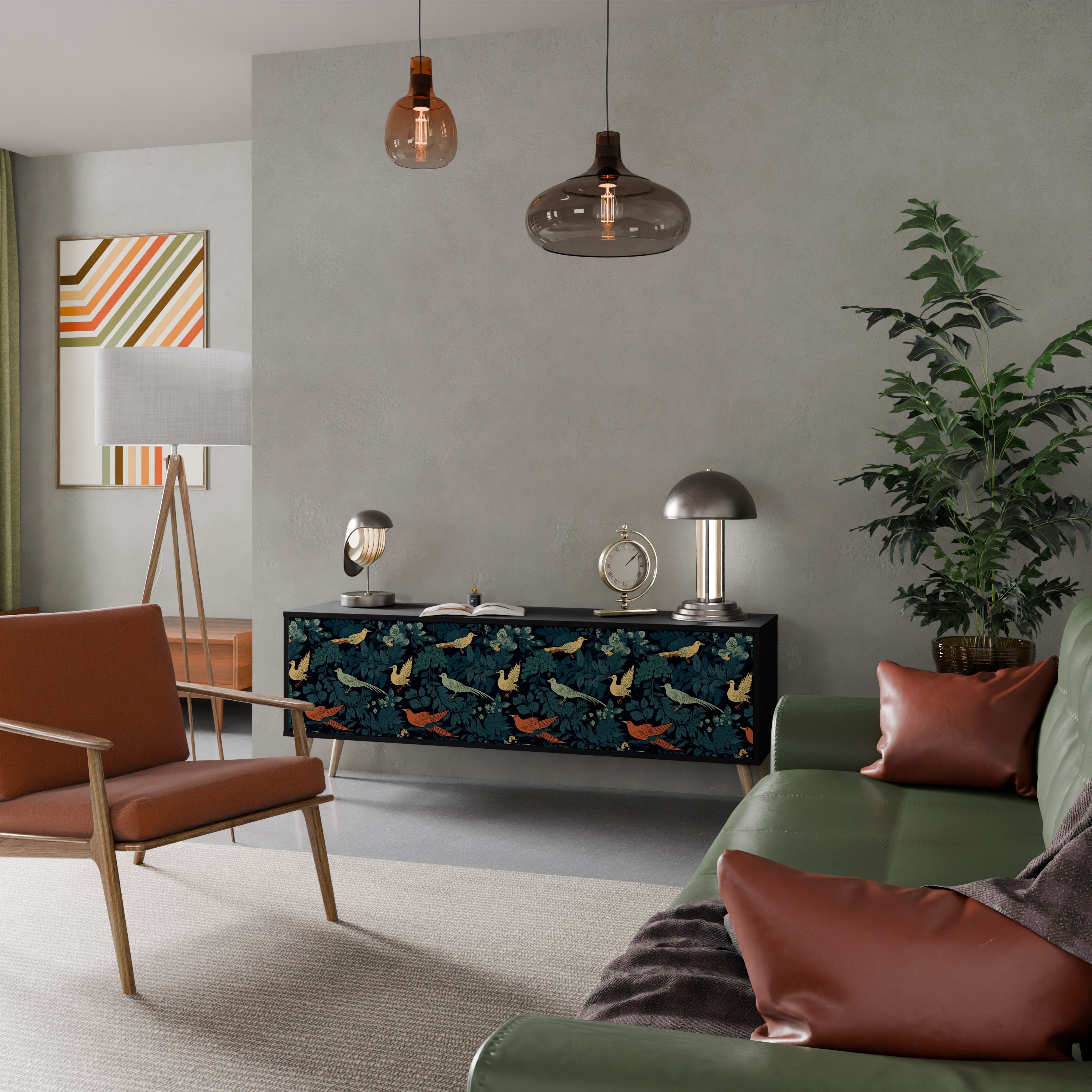 FOWL ORNAMENT Móvel de TV com 3 Portas em Acabamento Preto