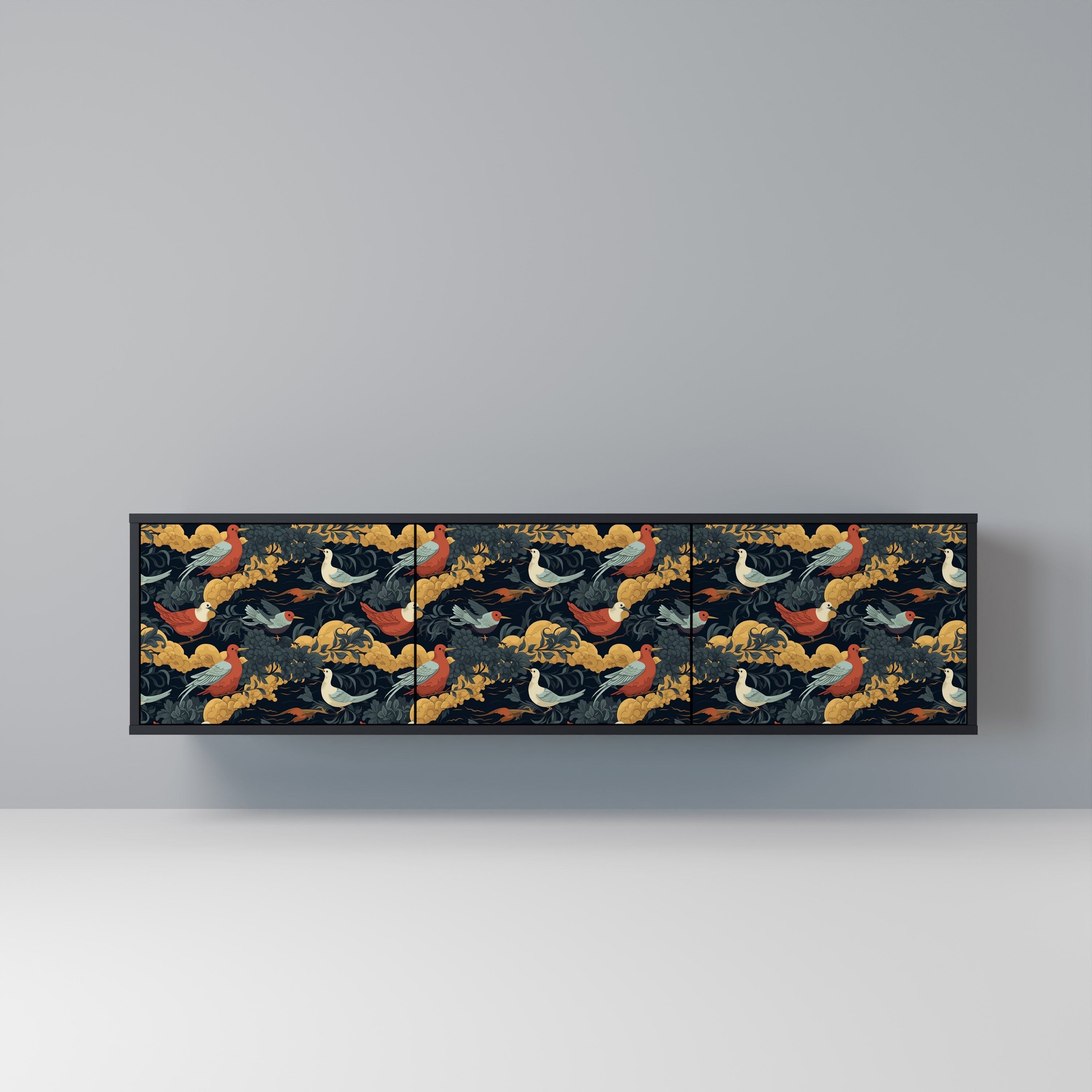 FOWLY DAZE Móvel de TV com 3 Portas em Acabamento Preto