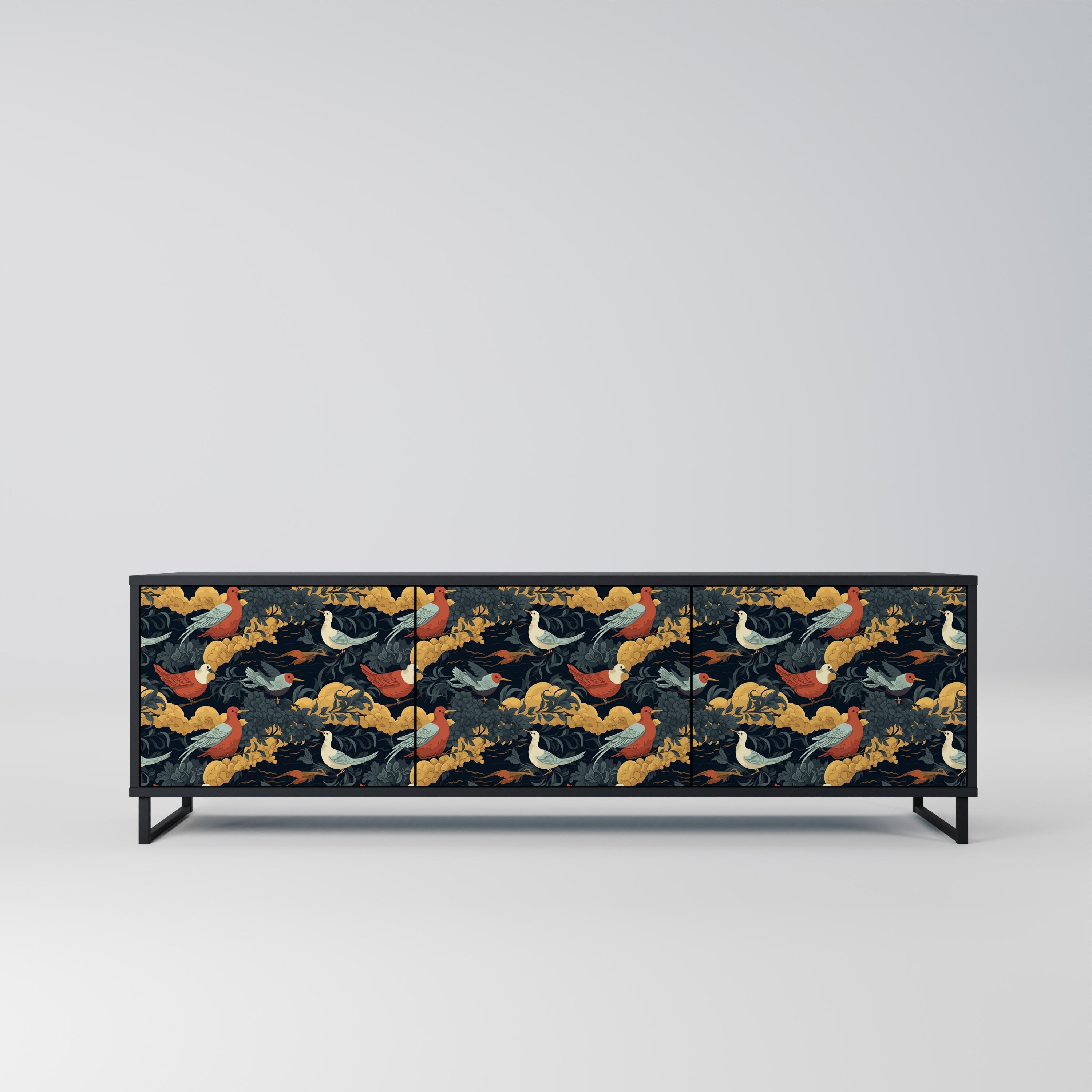 FOWLY DAZE Móvel de TV com 3 Portas em Acabamento Preto