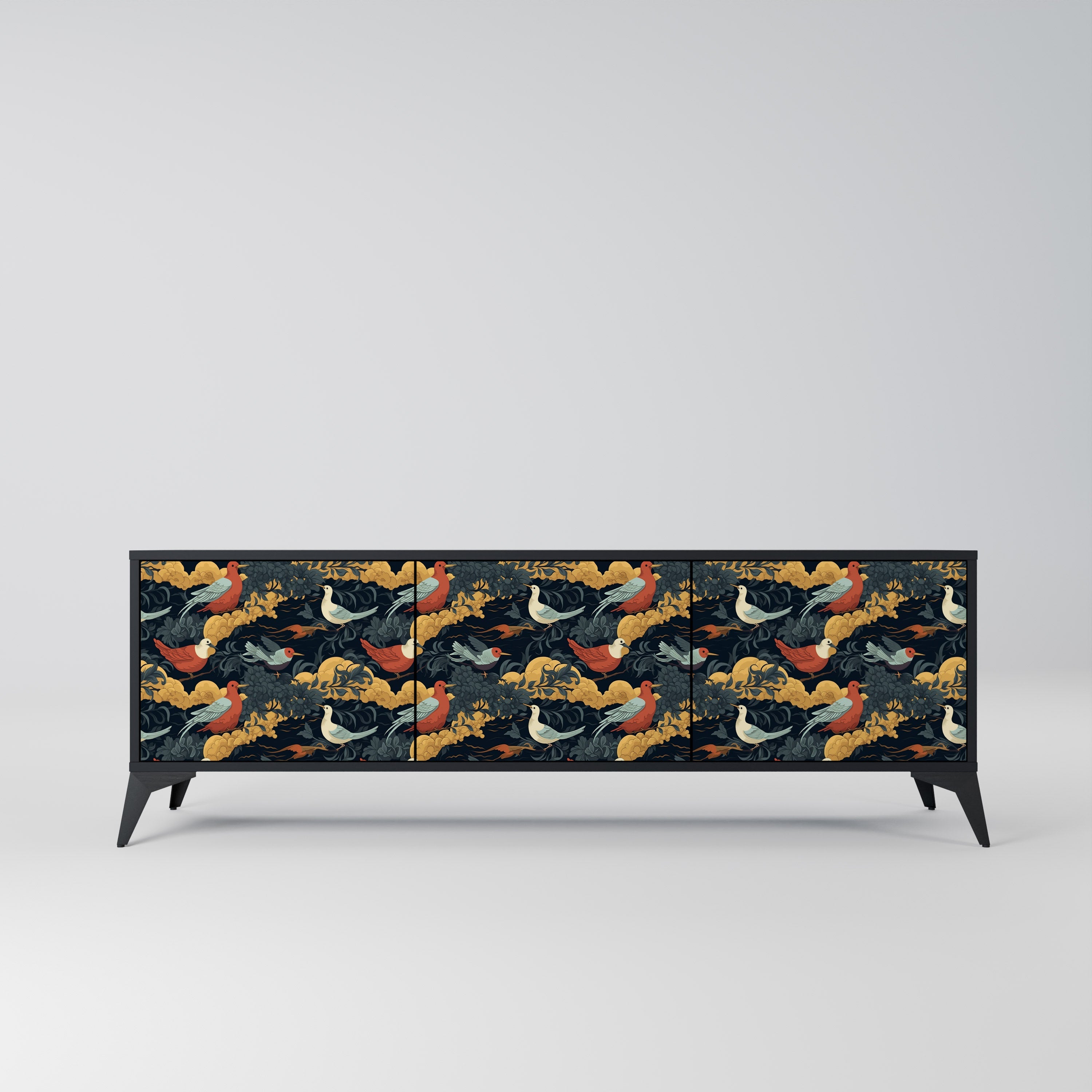 FOWLY DAZE Móvel de TV com 3 Portas em Acabamento Preto