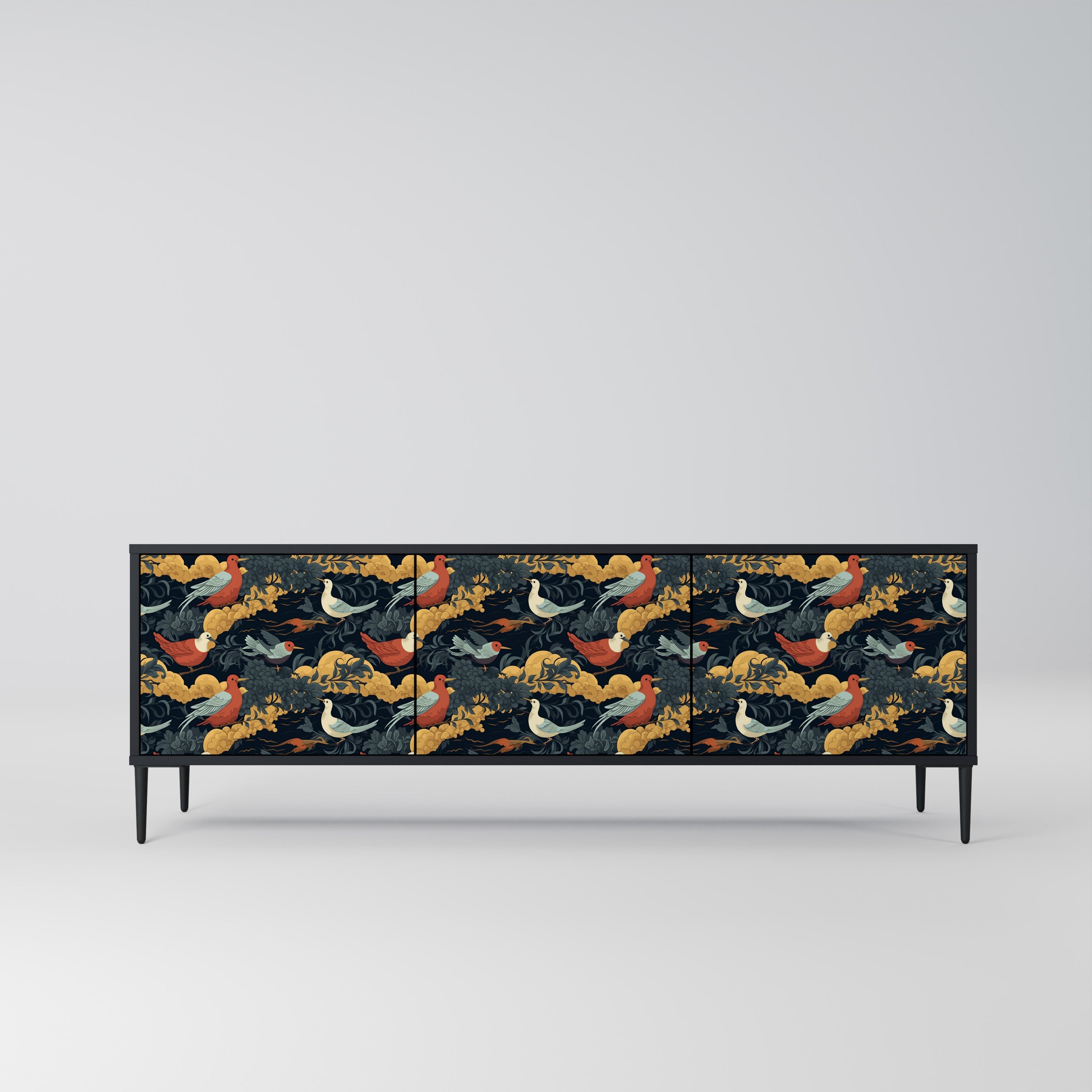 FOWLY DAZE Móvel de TV com 3 Portas em Acabamento Preto