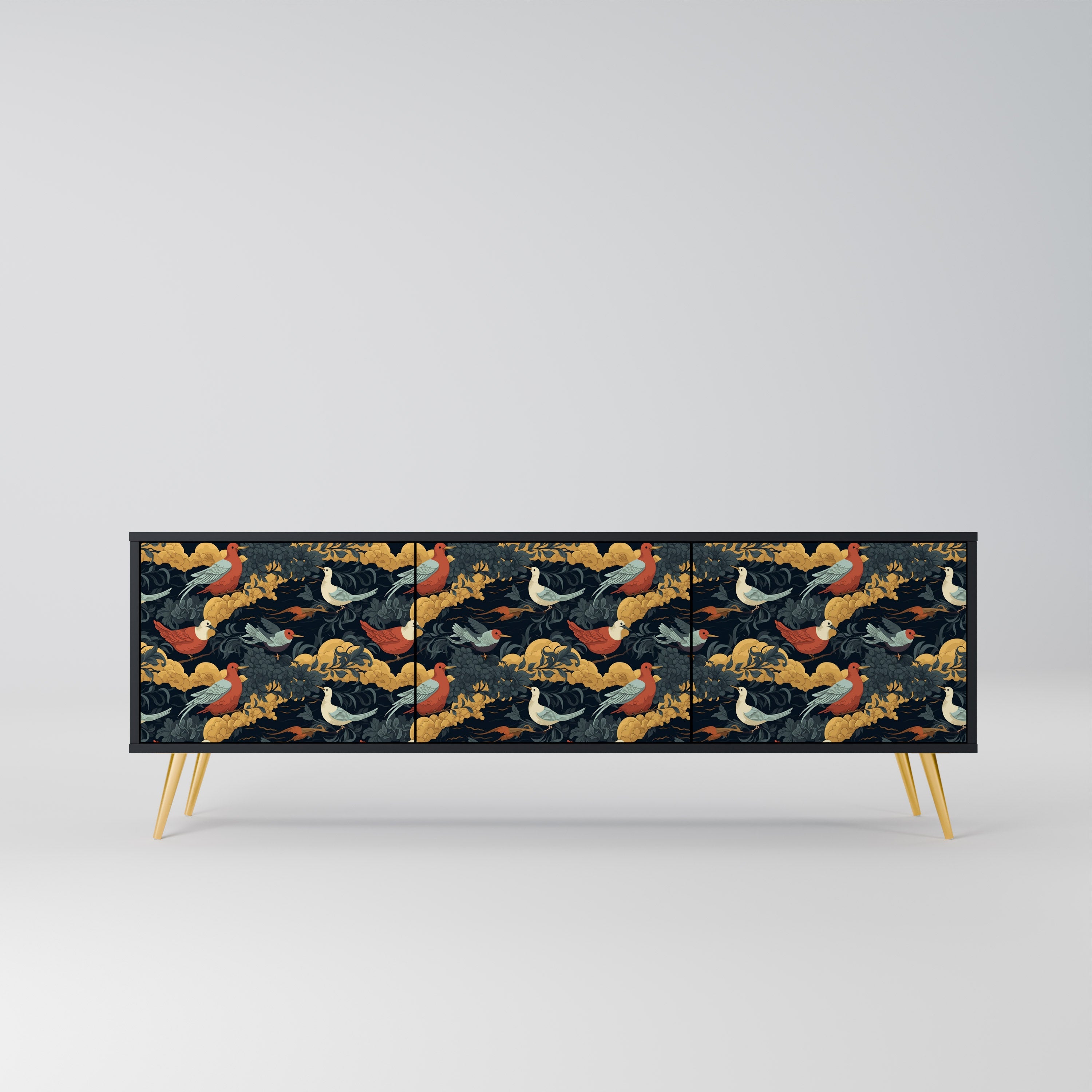 FOWLY DAZE Móvel de TV com 3 Portas em Acabamento Preto