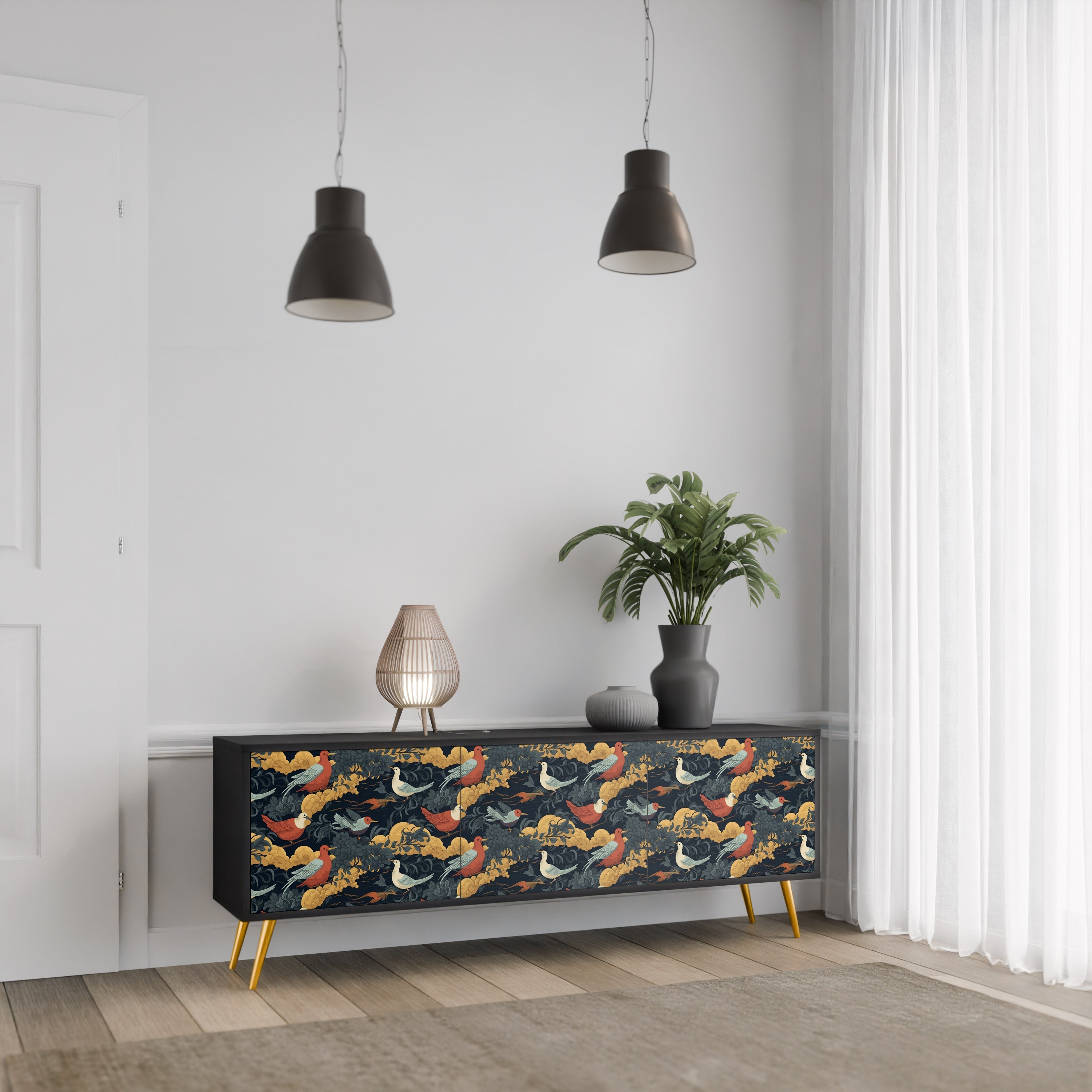 FOWLY DAZE 3-Door TV Stand in Black Finish