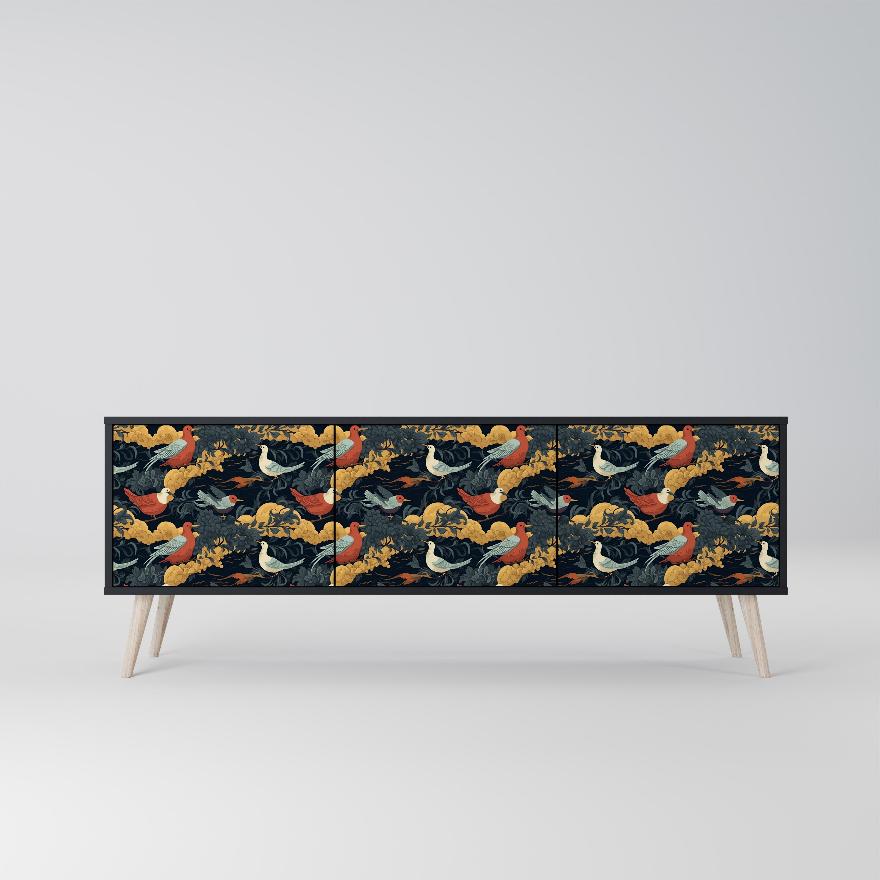 FOWLY DAZE Móvel de TV com 3 Portas em Acabamento Preto