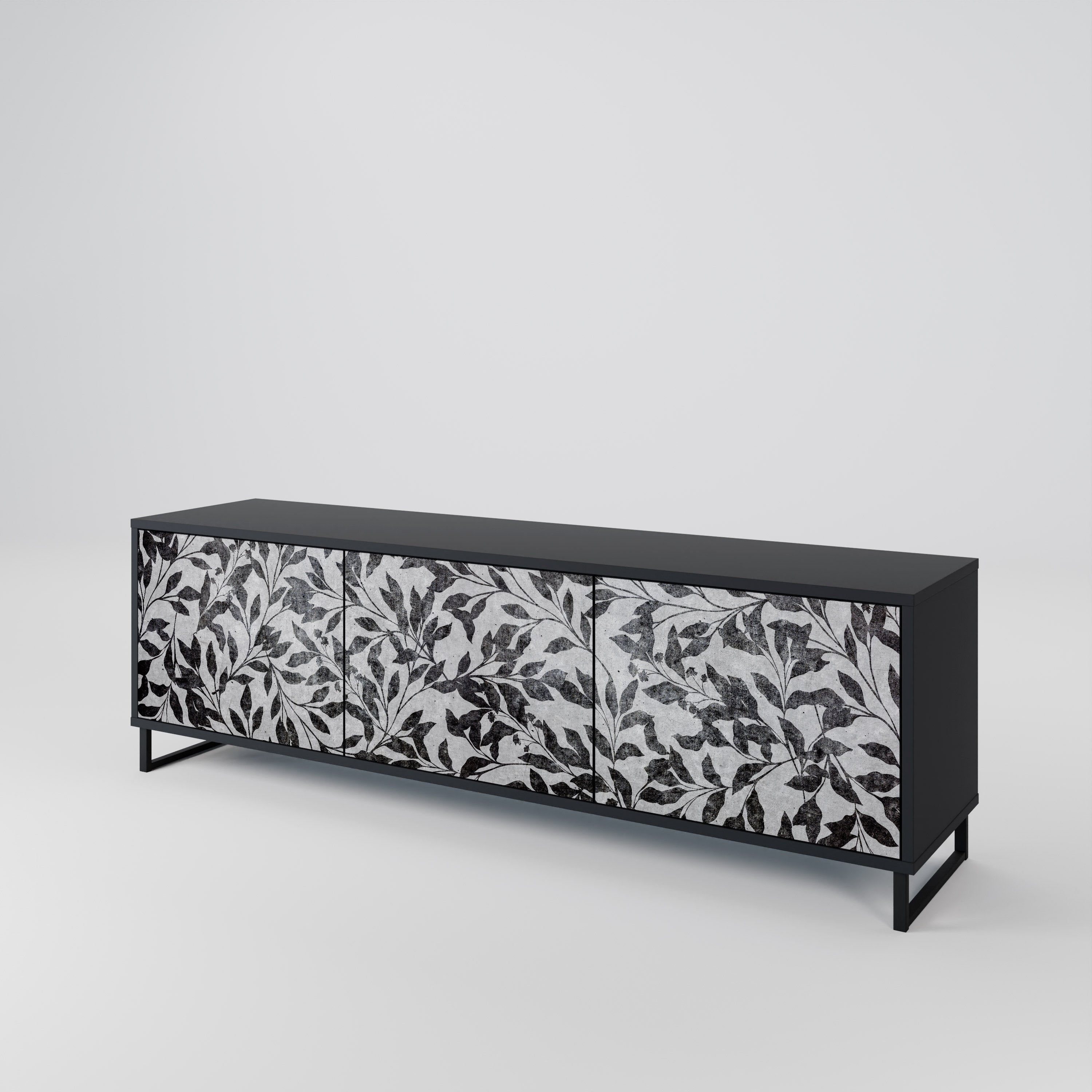 CHARCOAL SPROUT Móvel de TV com 3 Portas em Acabamento Preto