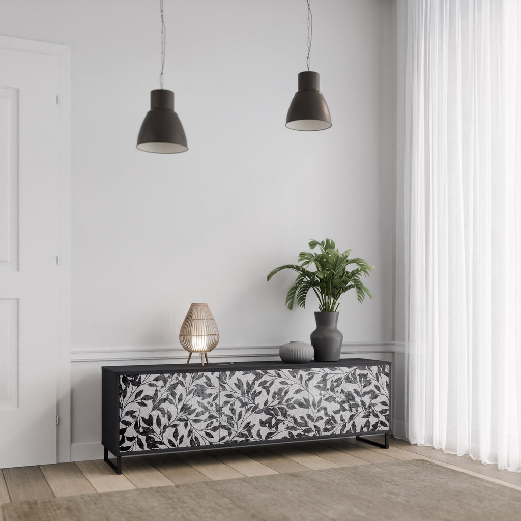 CHARCOAL SPROUT Móvel de TV com 3 Portas em Acabamento Preto