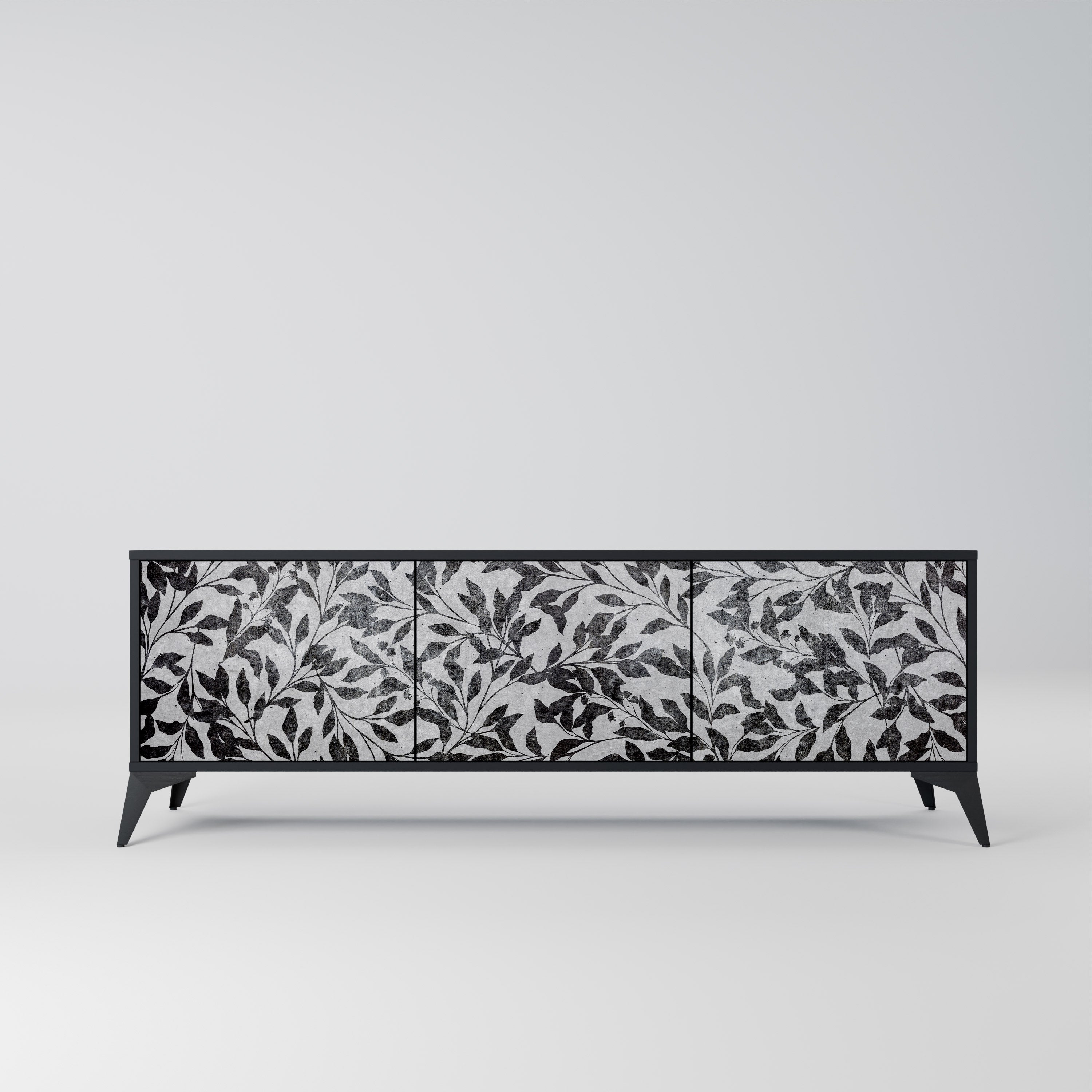 CHARCOAL SPROUT Móvel de TV com 3 Portas em Acabamento Preto