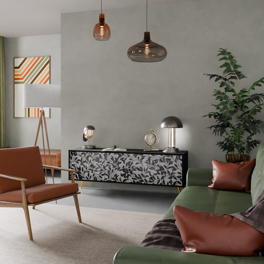 CHARCOAL SPROUT Móvel de TV com 3 Portas em Acabamento Preto