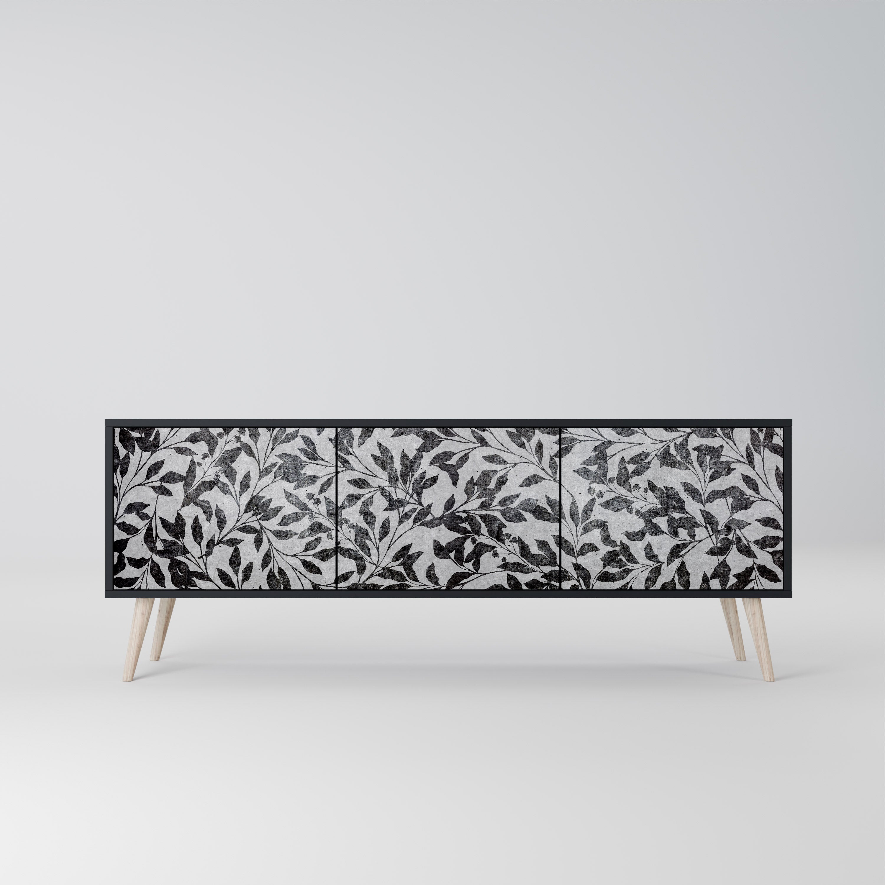 CHARCOAL SPROUT Móvel de TV com 3 Portas em Acabamento Preto