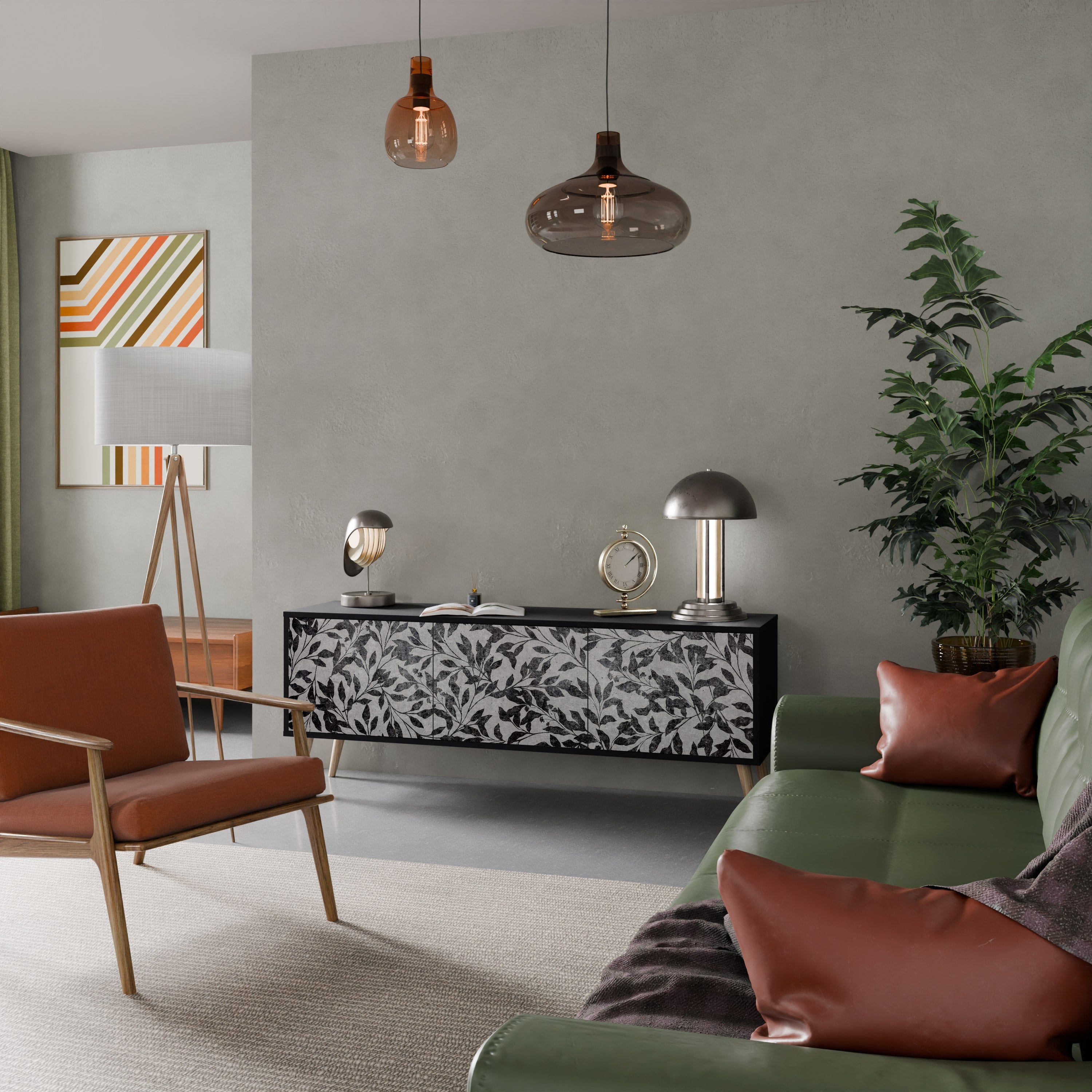 CHARCOAL SPROUT Móvel de TV com 3 Portas em Acabamento Preto