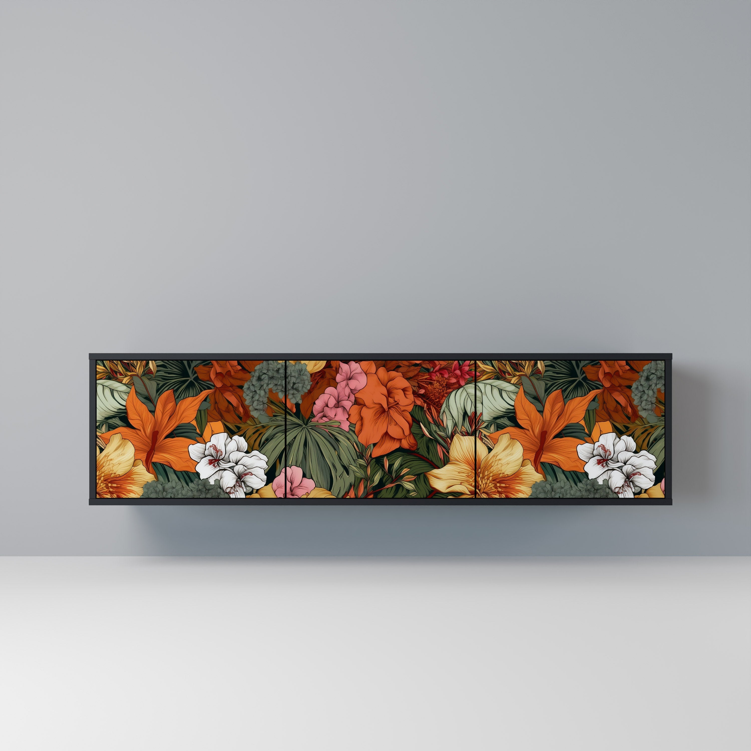 RADIANT FLORA Móvel de TV com 3 Portas em Acabamento Preto