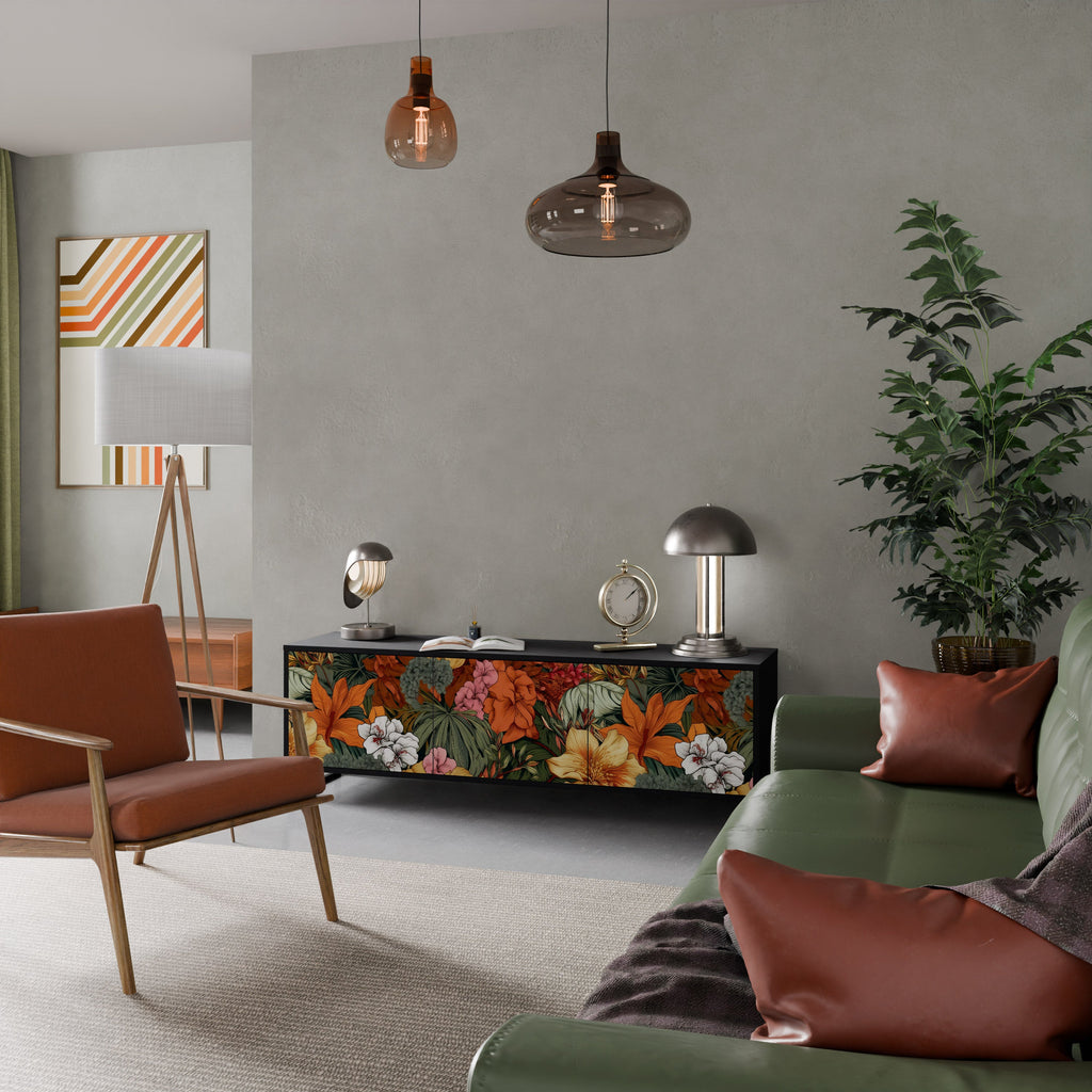 RADIANT FLORA Móvel de TV com 3 Portas em Acabamento Preto