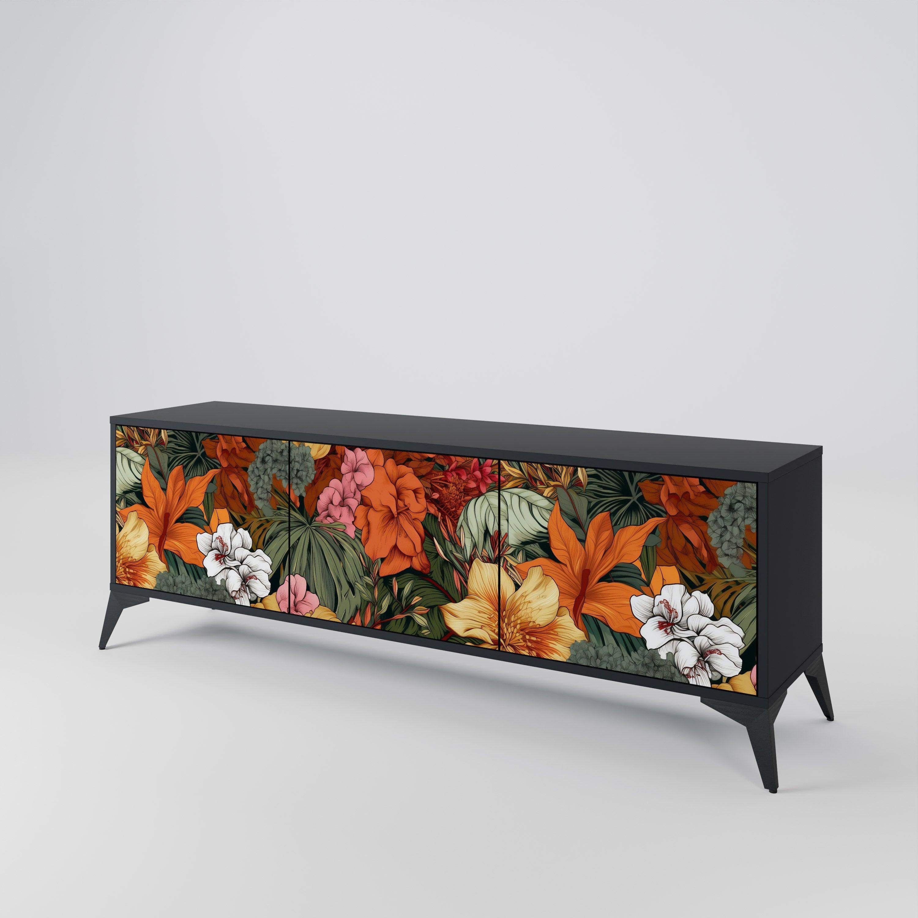 RADIANT FLORA Móvel de TV com 3 Portas em Acabamento Preto