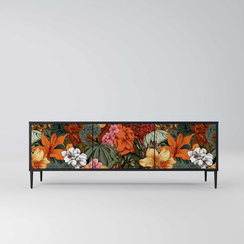 RADIANT FLORA Móvel de TV com 3 Portas em Acabamento Preto