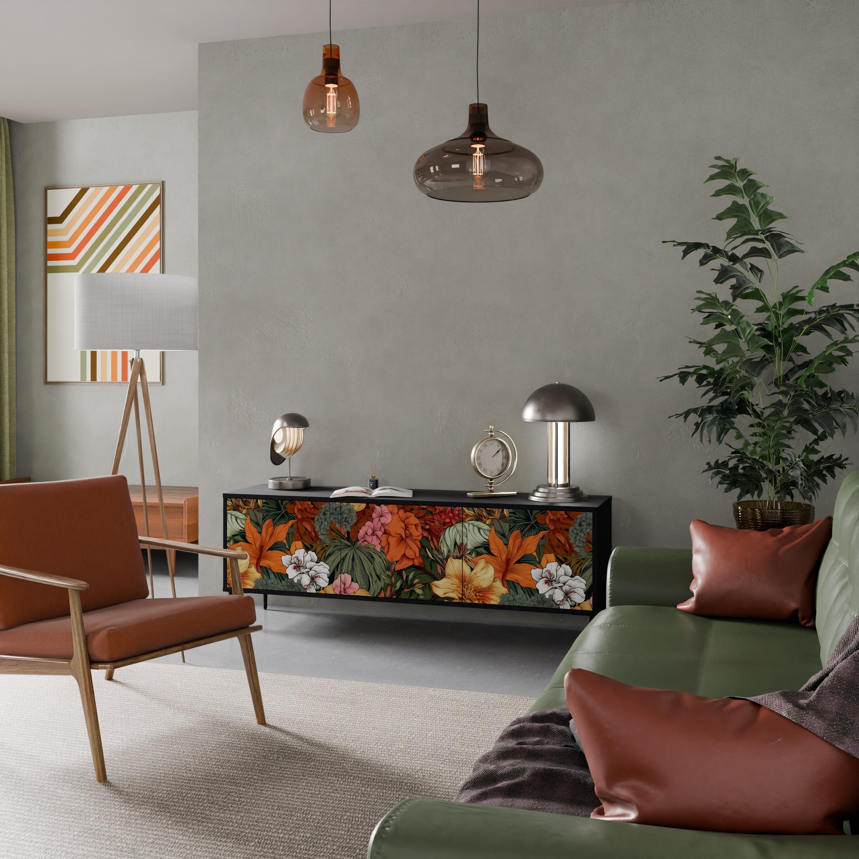 RADIANT FLORA Móvel de TV com 3 Portas em Acabamento Preto