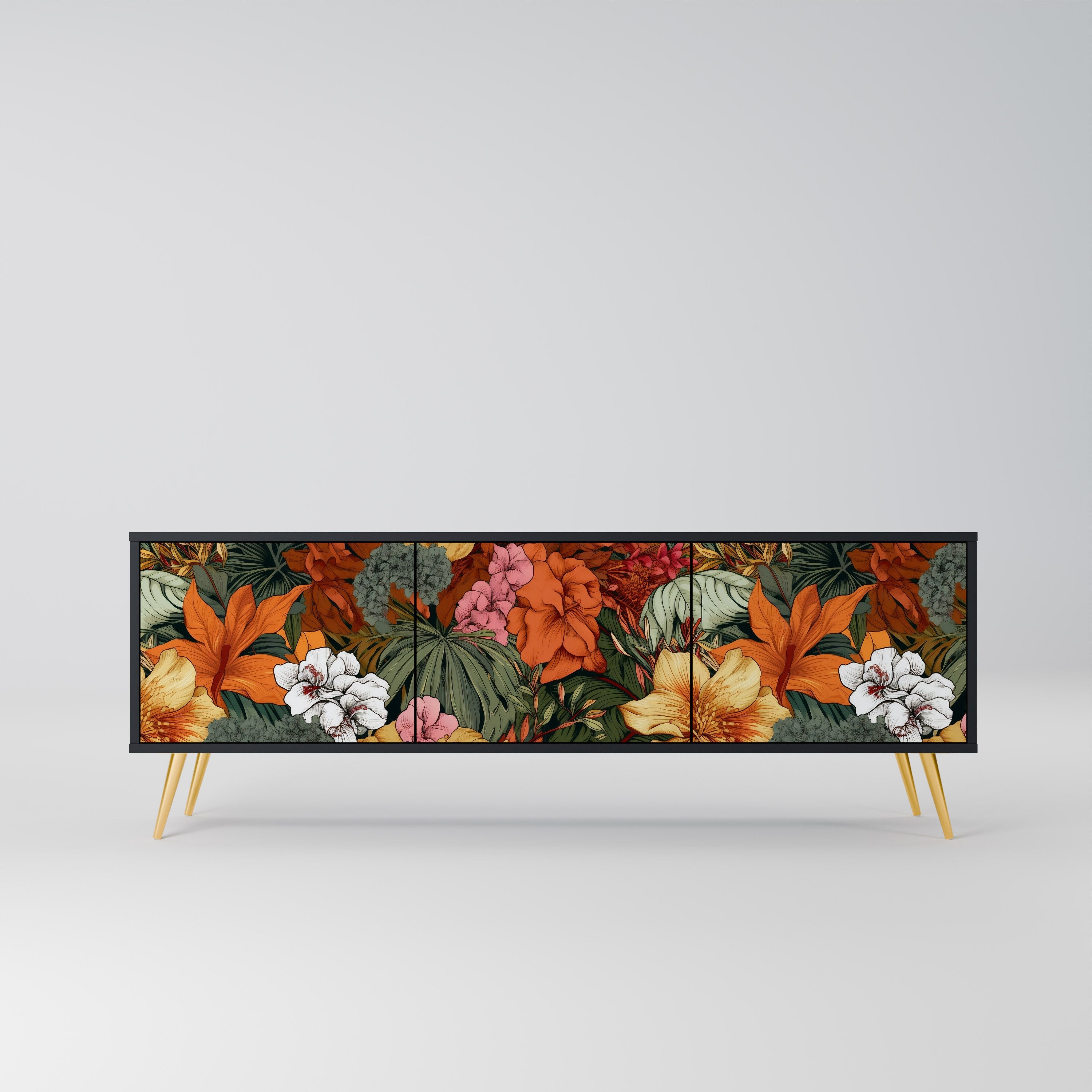 RADIANT FLORA Móvel de TV com 3 Portas em Acabamento Preto