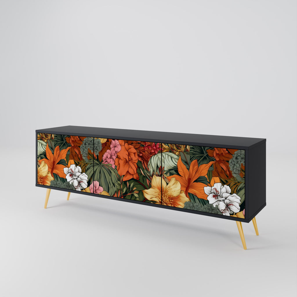 RADIANT FLORA Móvel de TV com 3 Portas em Acabamento Preto