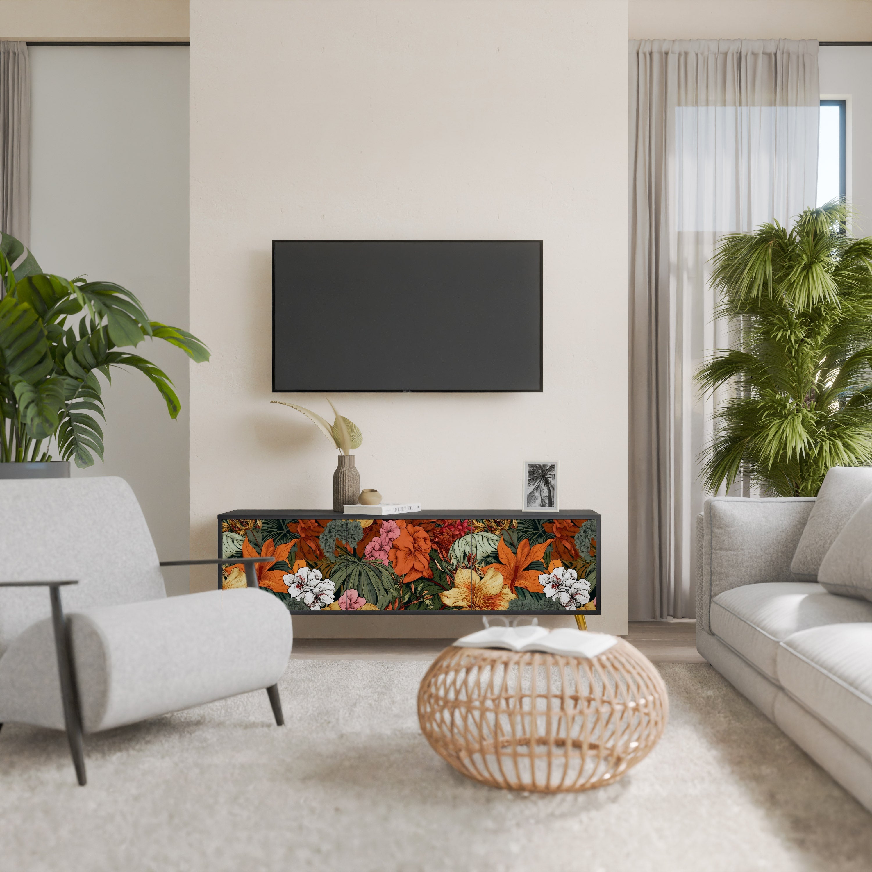 RADIANT FLORA Móvel de TV com 3 Portas em Acabamento Preto