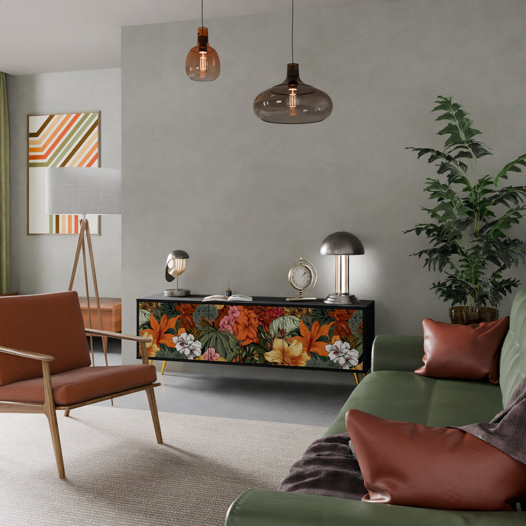 RADIANT FLORA Móvel de TV com 3 Portas em Acabamento Preto