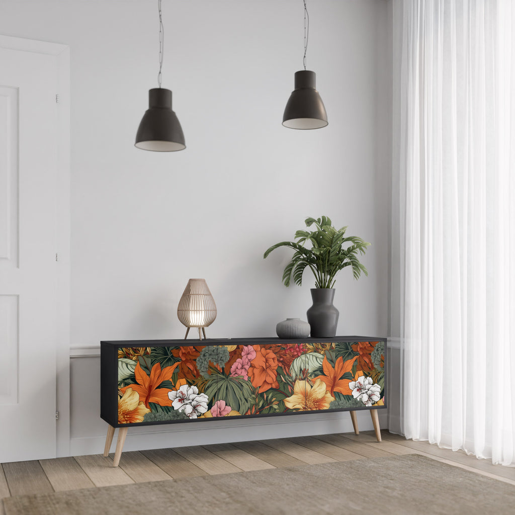 RADIANT FLORA Móvel de TV com 3 Portas em Acabamento Preto