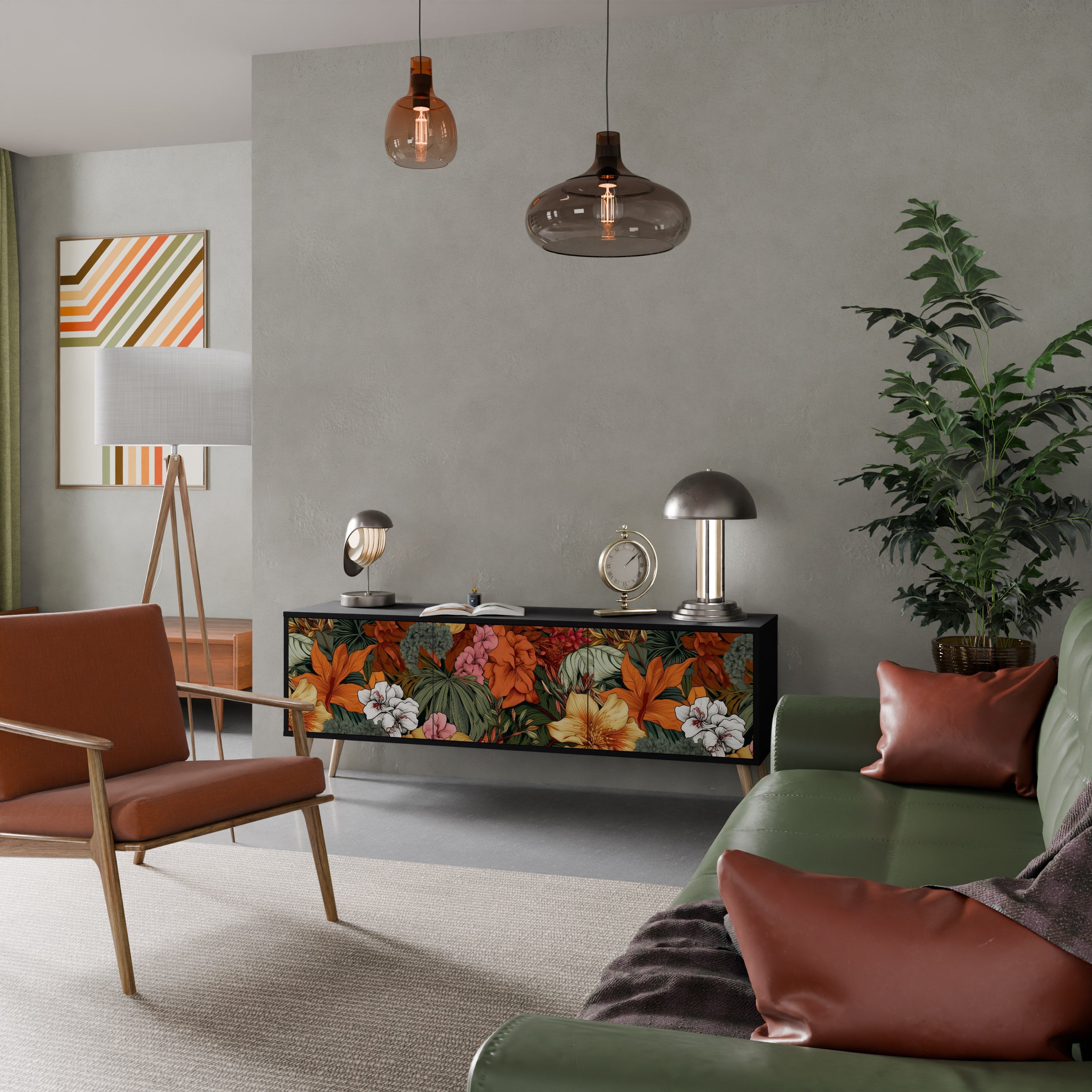 RADIANT FLORA Móvel de TV com 3 Portas em Acabamento Preto