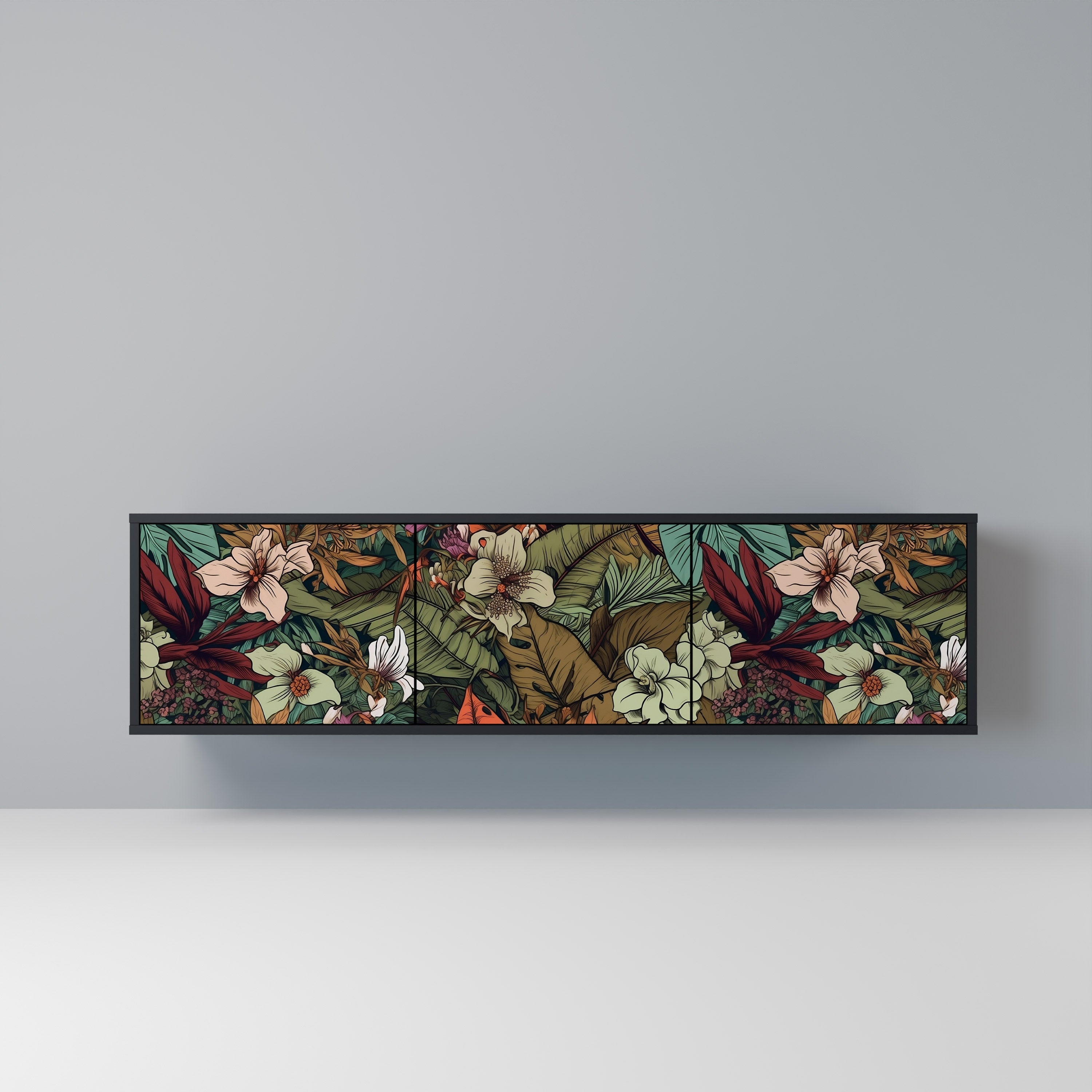 BOTANICAL EMERGENCE Móvel de TV com 3 Portas em Acabamento Preto