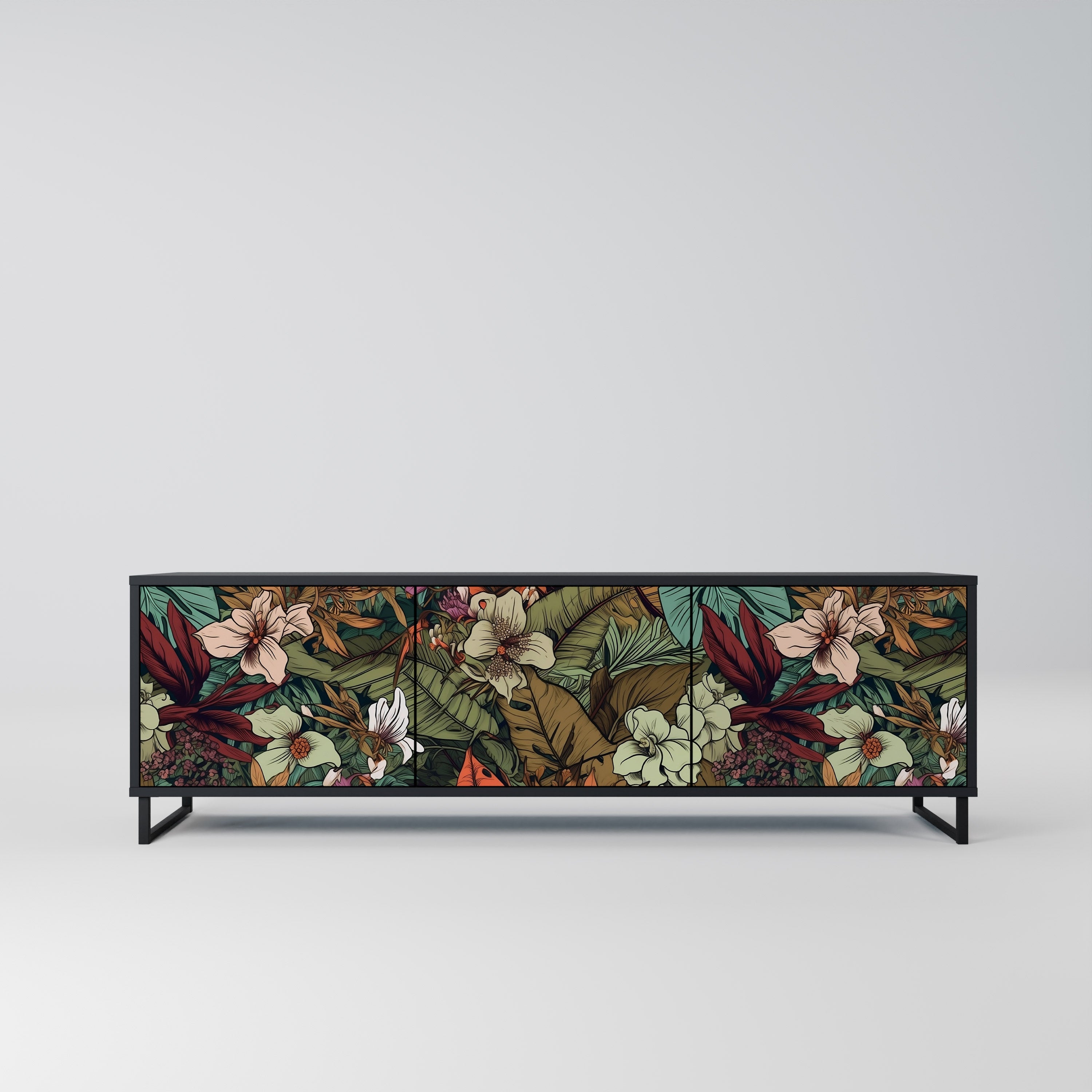 BOTANICAL EMERGENCE Móvel de TV com 3 Portas em Acabamento Preto