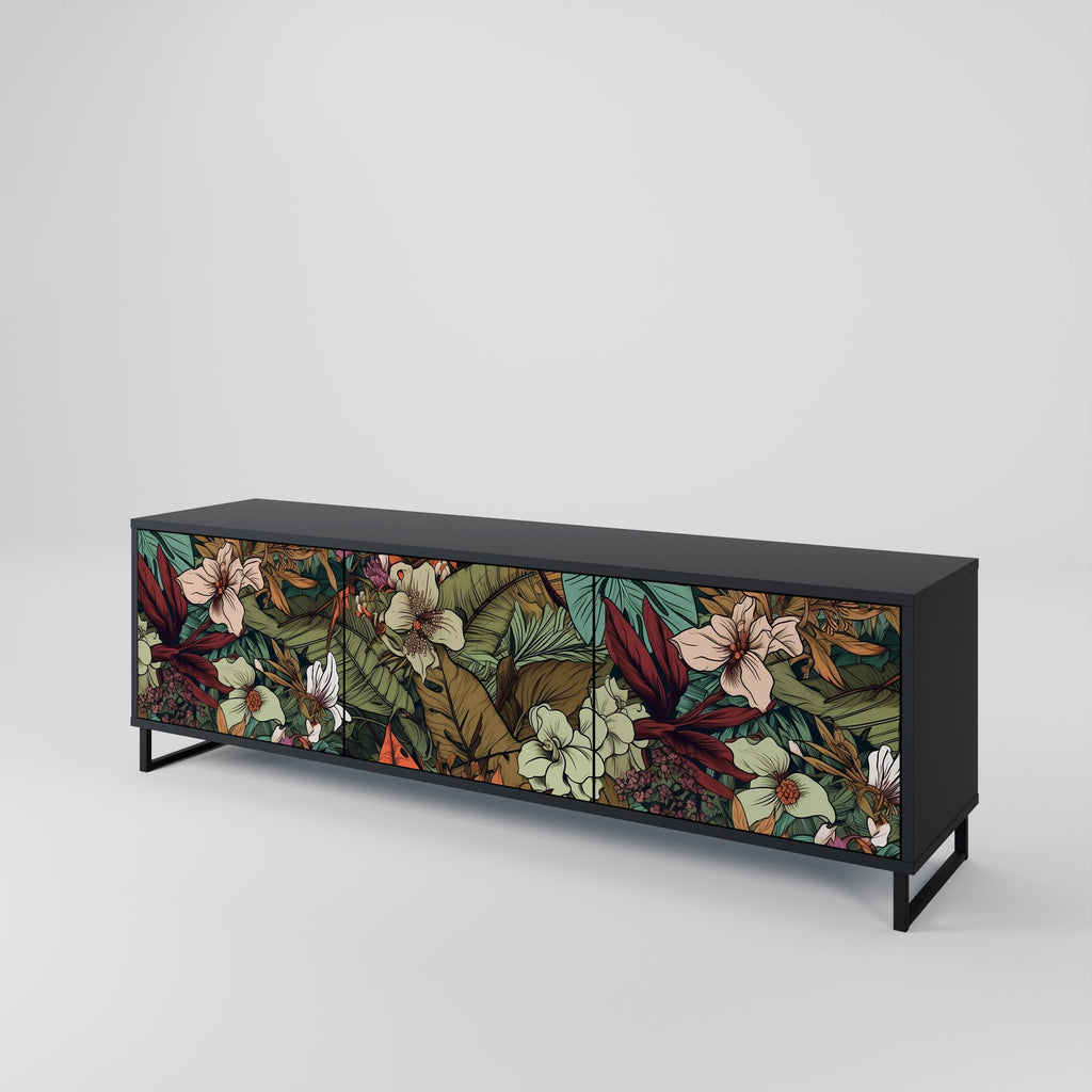 BOTANICAL EMERGENCE 3-Door TV Stand in Black Finish