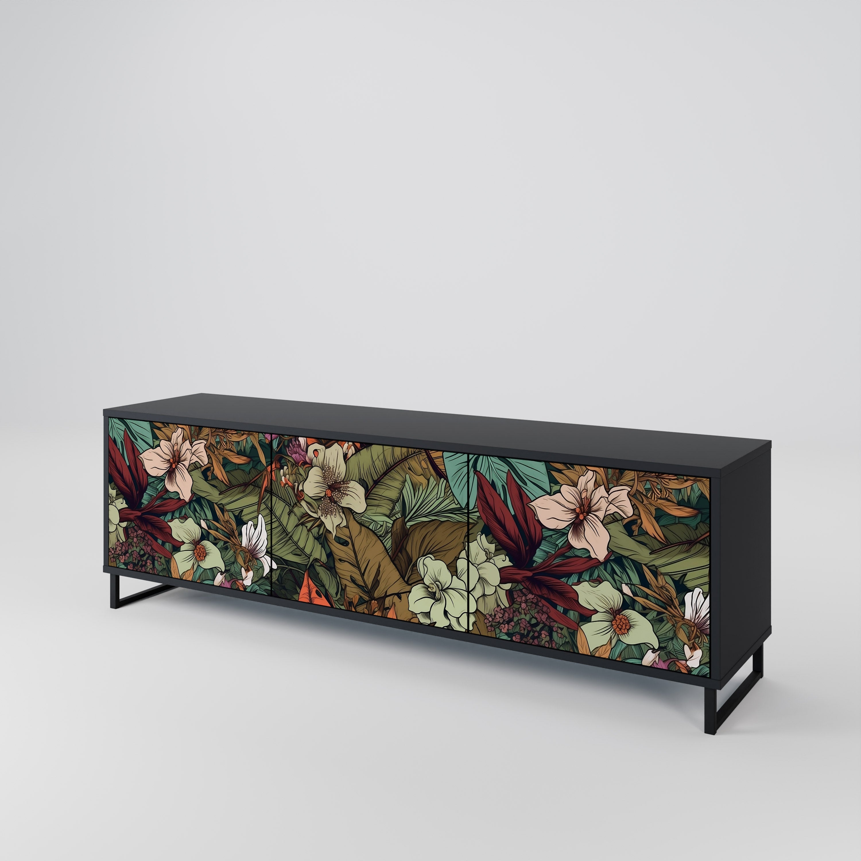 BOTANICAL EMERGENCE 3-Door TV Stand in Black Finish